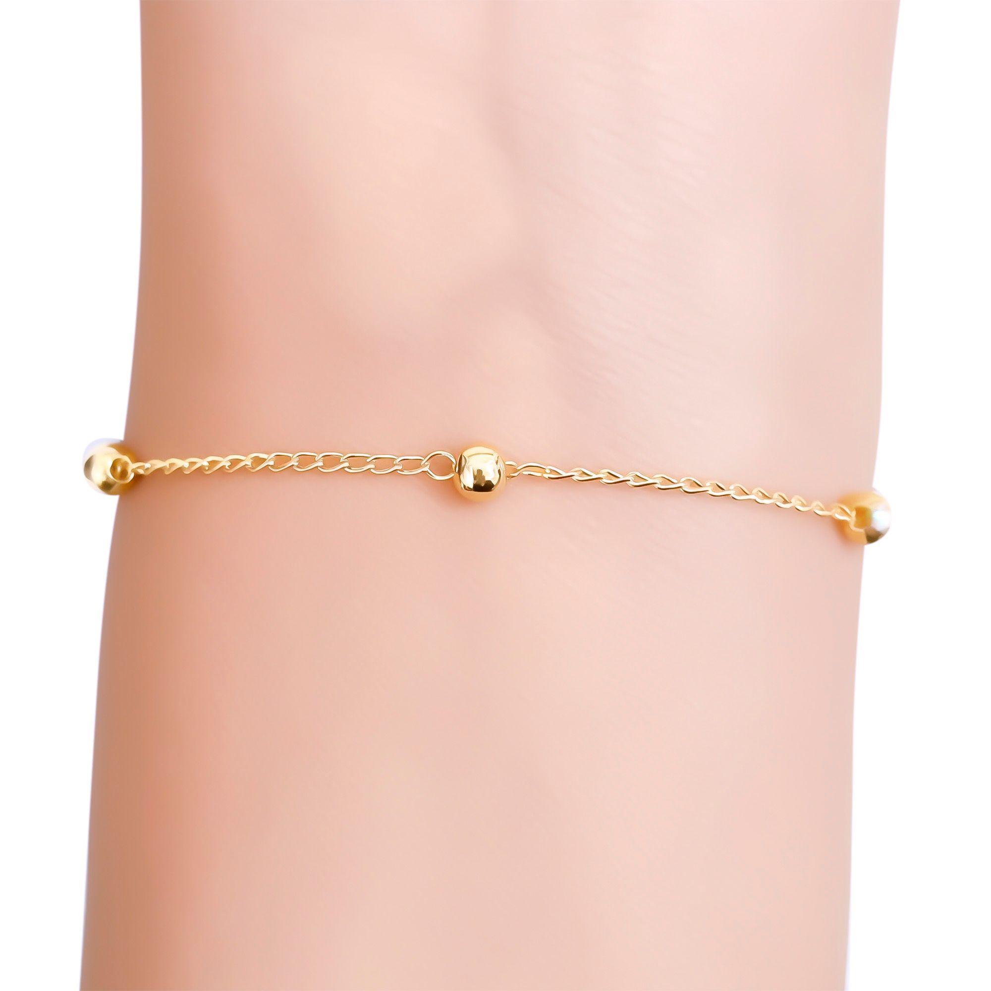 Pulsera Bolitas 4mm Eslabón Enchapado Oro 18K-2