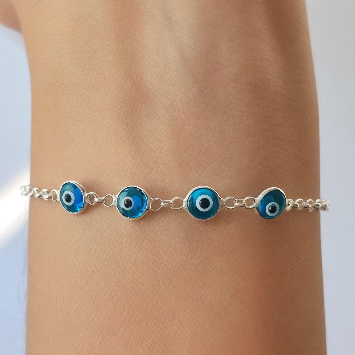 Pulsera 4 Ojos Turcos Plata Fina 925-3