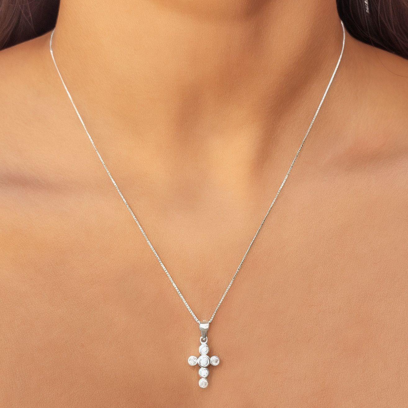 Collar Cruz Circones Mini Plata Fina 925-2