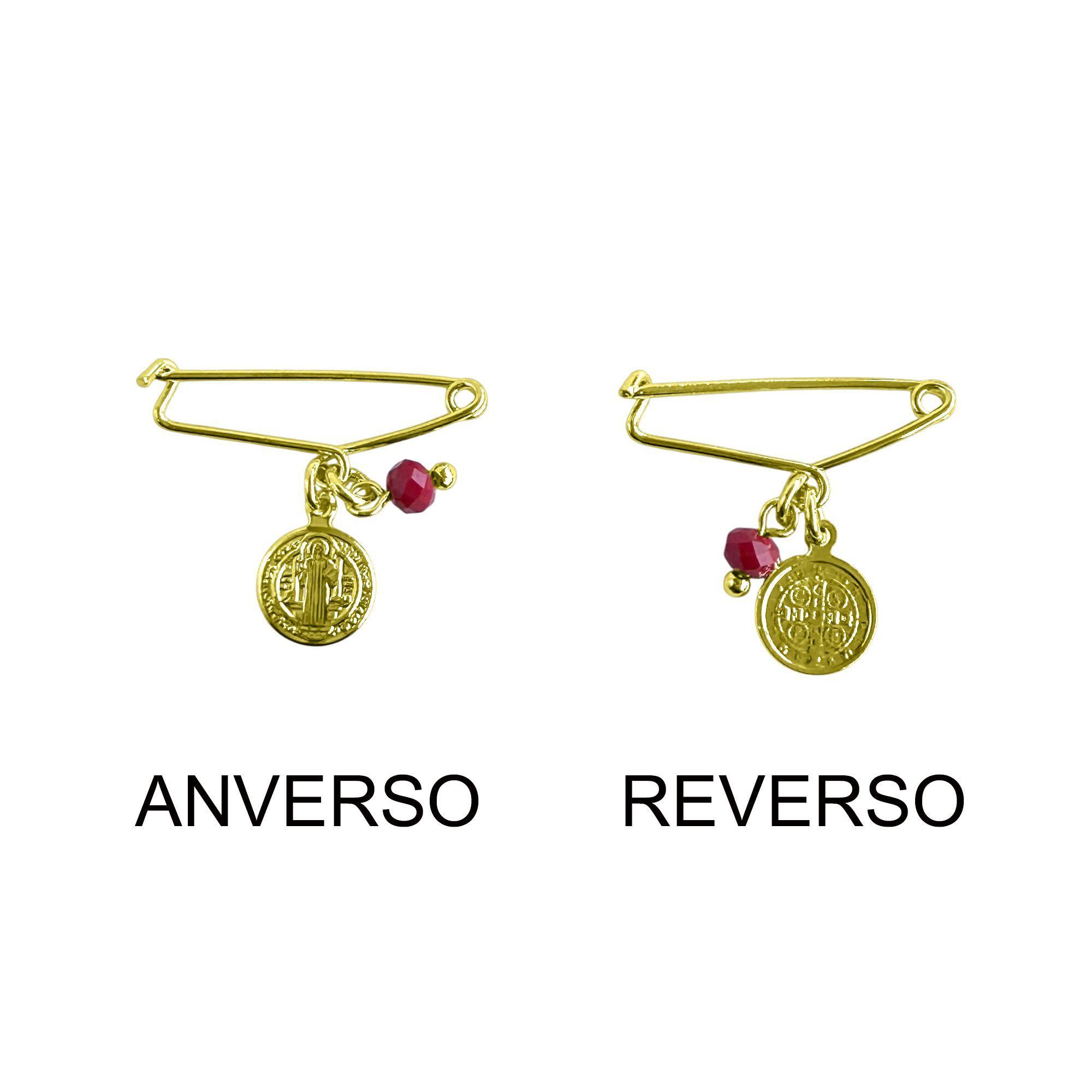 Prendedor Bebé San Benito Cristal Rojo Alfiler Enchapado Oro 18K-2
