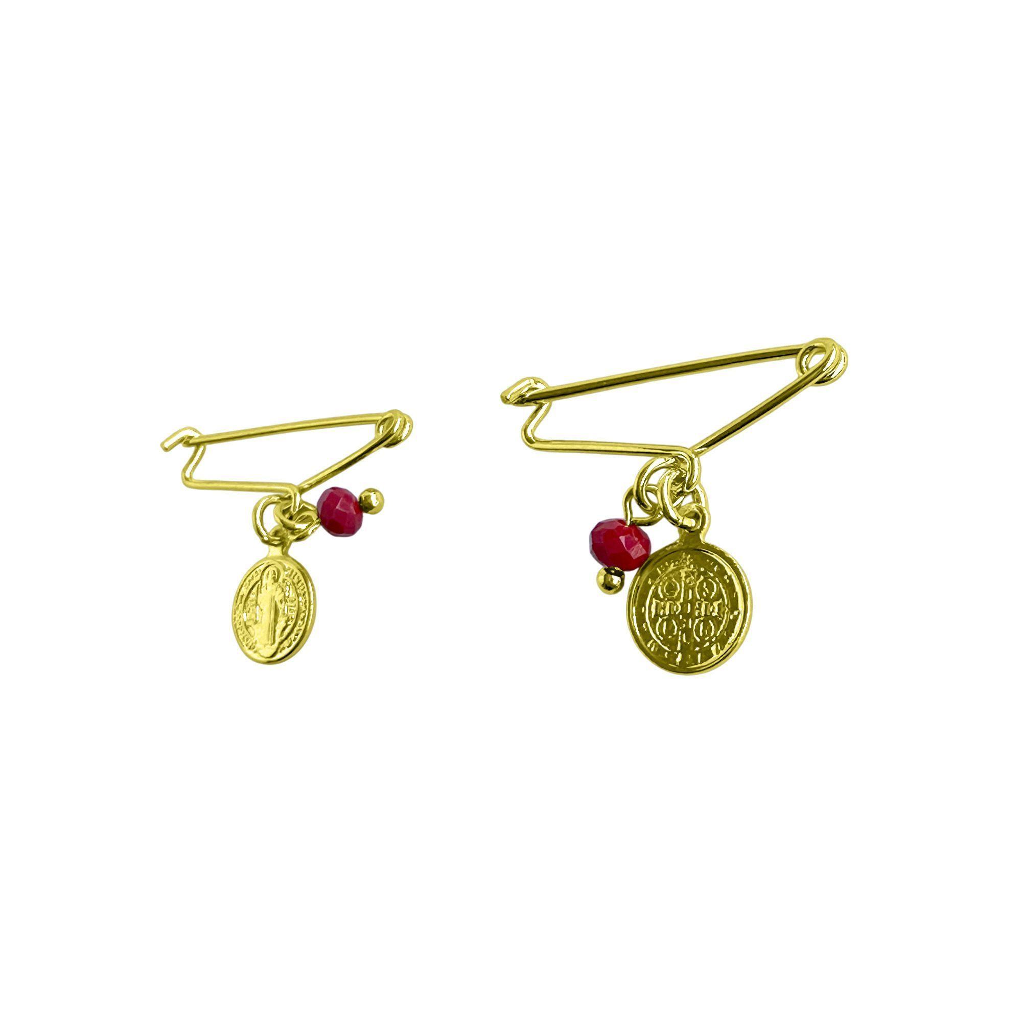 Prendedor Bebé San Benito Cristal Rojo Alfiler Enchapado Oro 18K-3