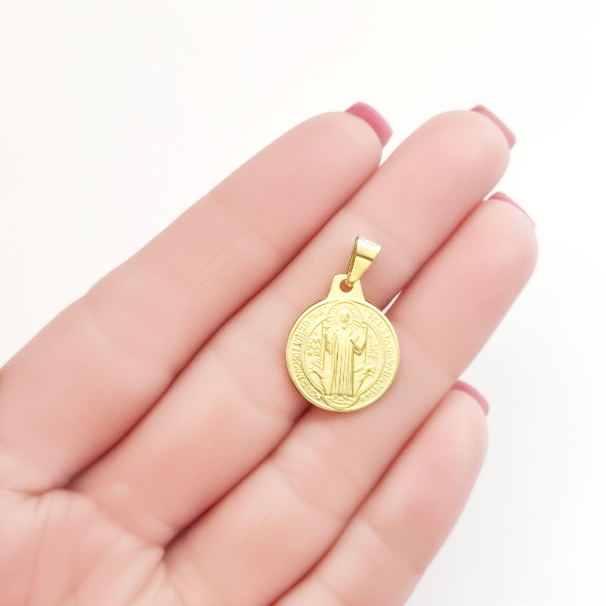 Colgante Medalla San Benito 15mm Enchapado Oro 18K-3