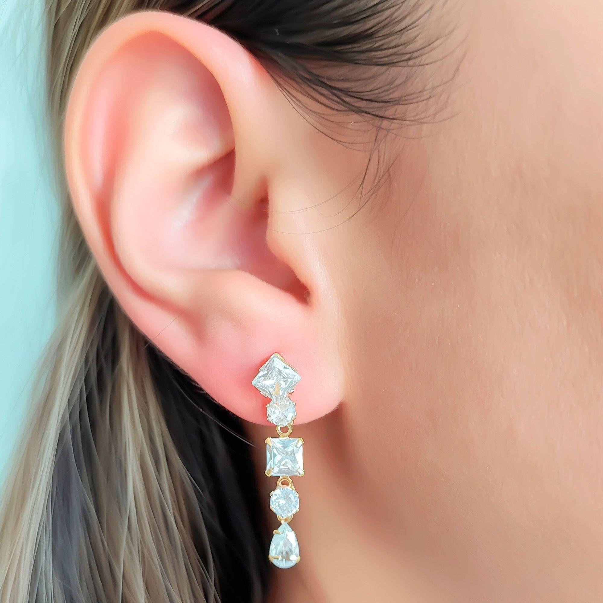 Aros Nieves Circón Largo Enchapado Oro 18K-3