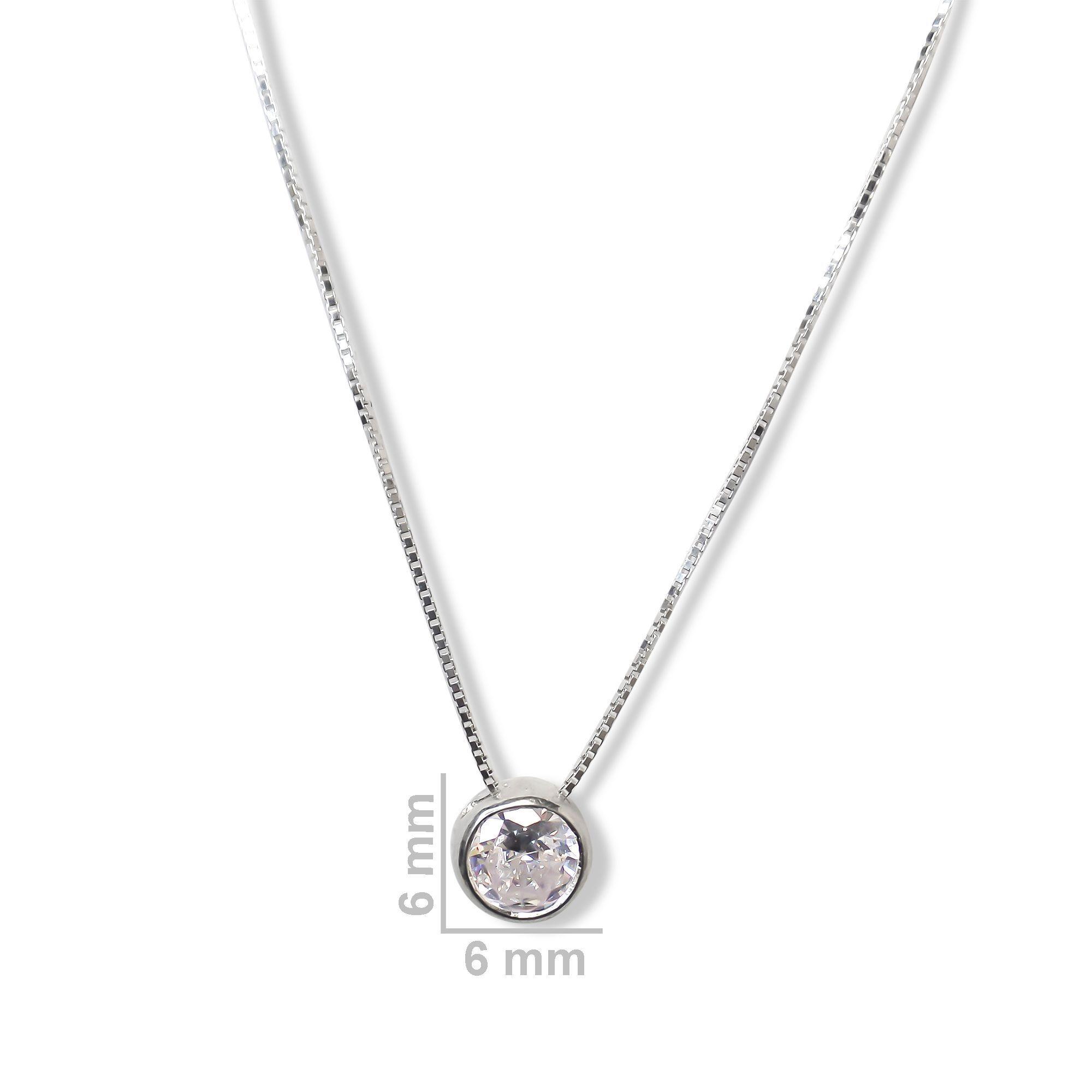 Collar Circón 6mm Punto de Luz Cadena Veneciana Plata Fina 925-2