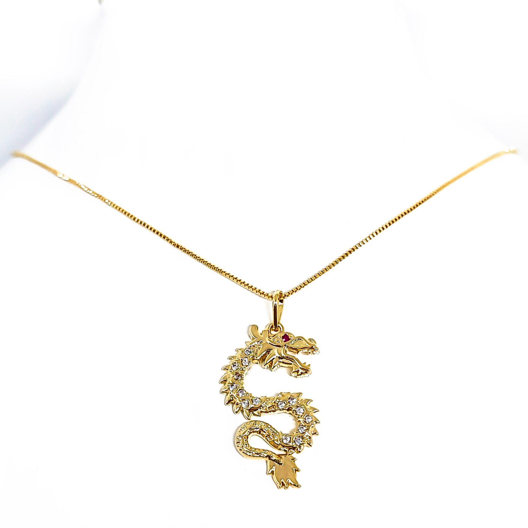 Collar Dragón Circón Enchapado Oro 18Ka-0