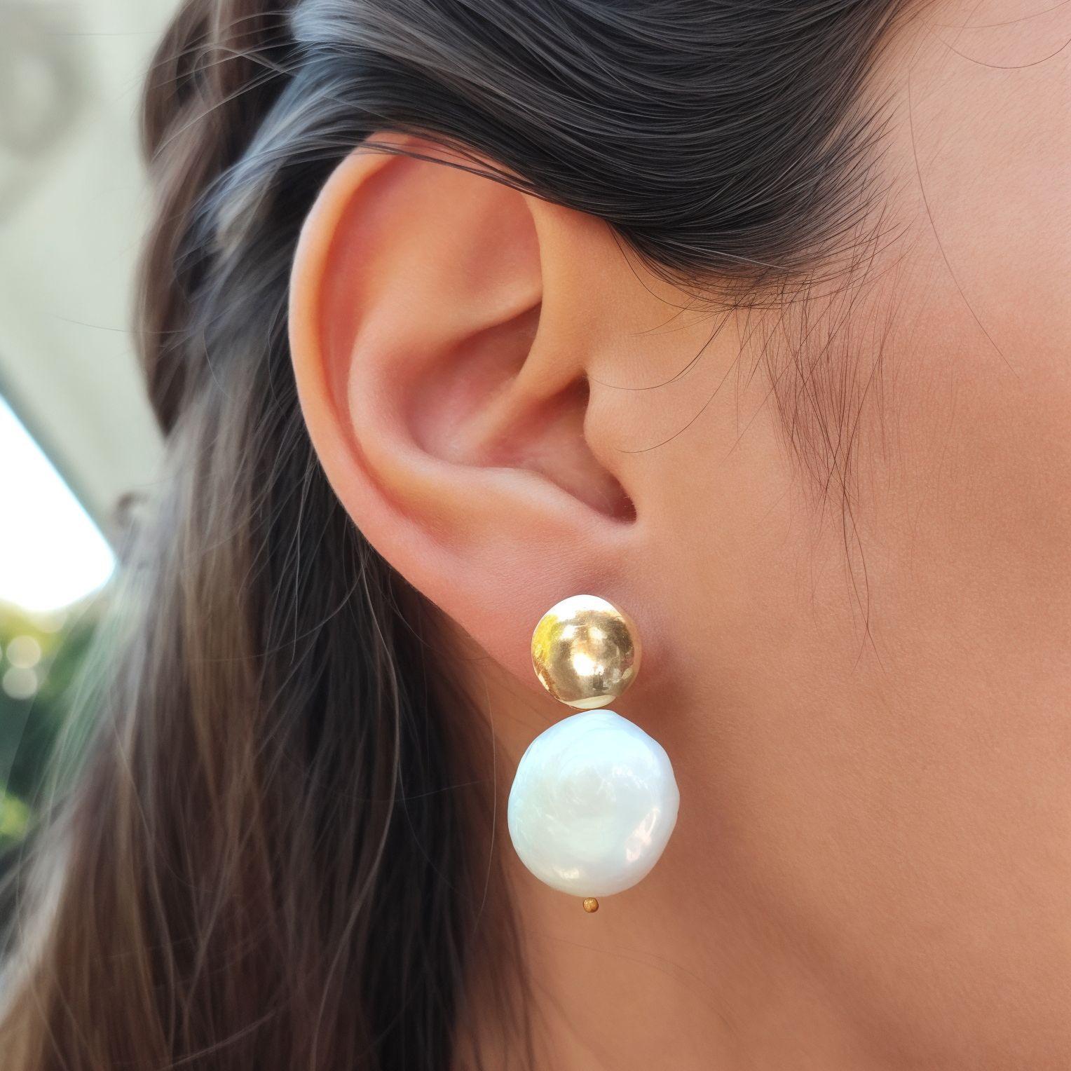 Aros Perla Coin 17mm Colgante Enchapado Oro 18K -2