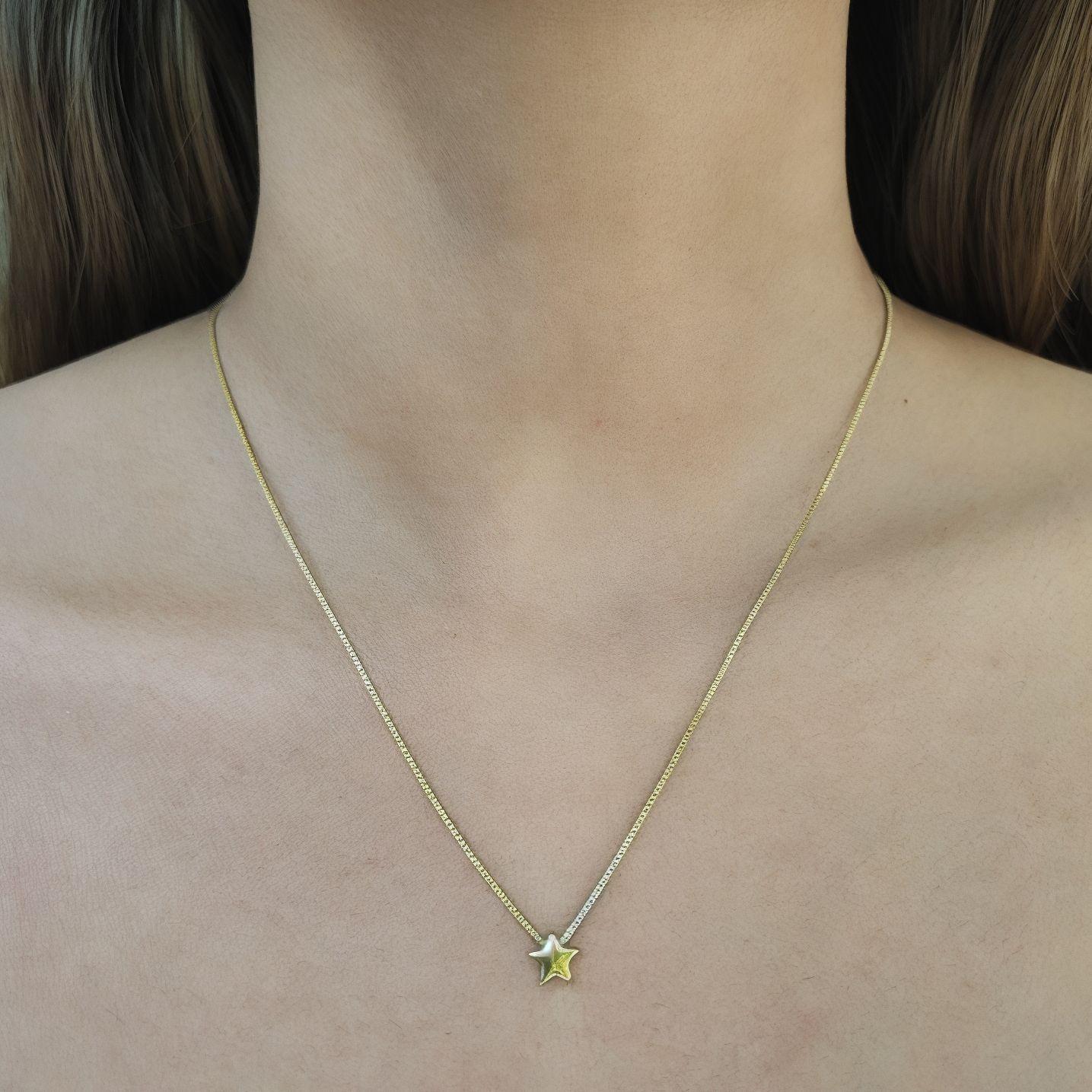 Collar Estrella Pequeña Plana 7mm Enchapado Oro 18K-3