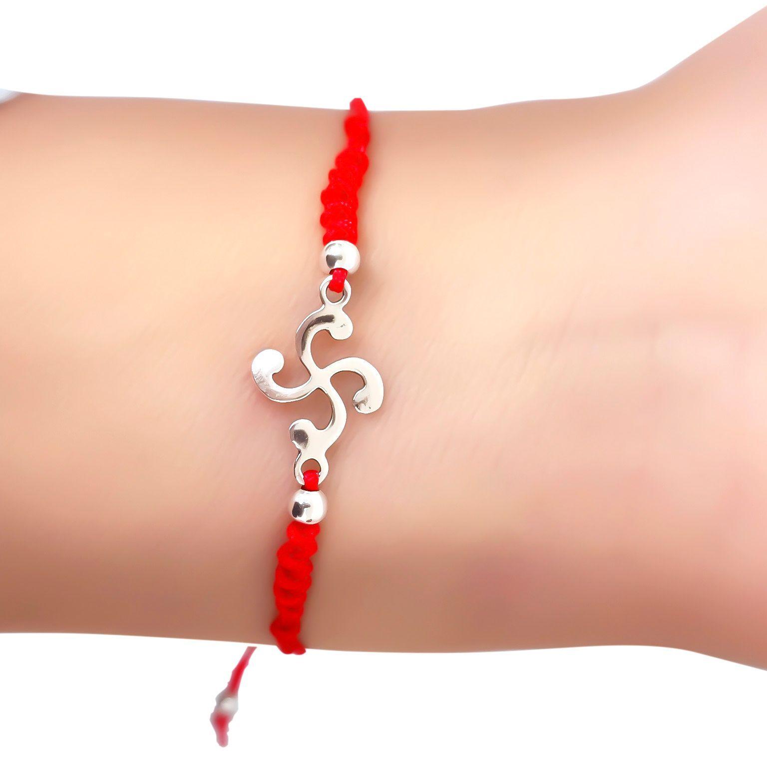 Pulsera Celta Plata Fina 925 Cordón Rojo Ajustable -2