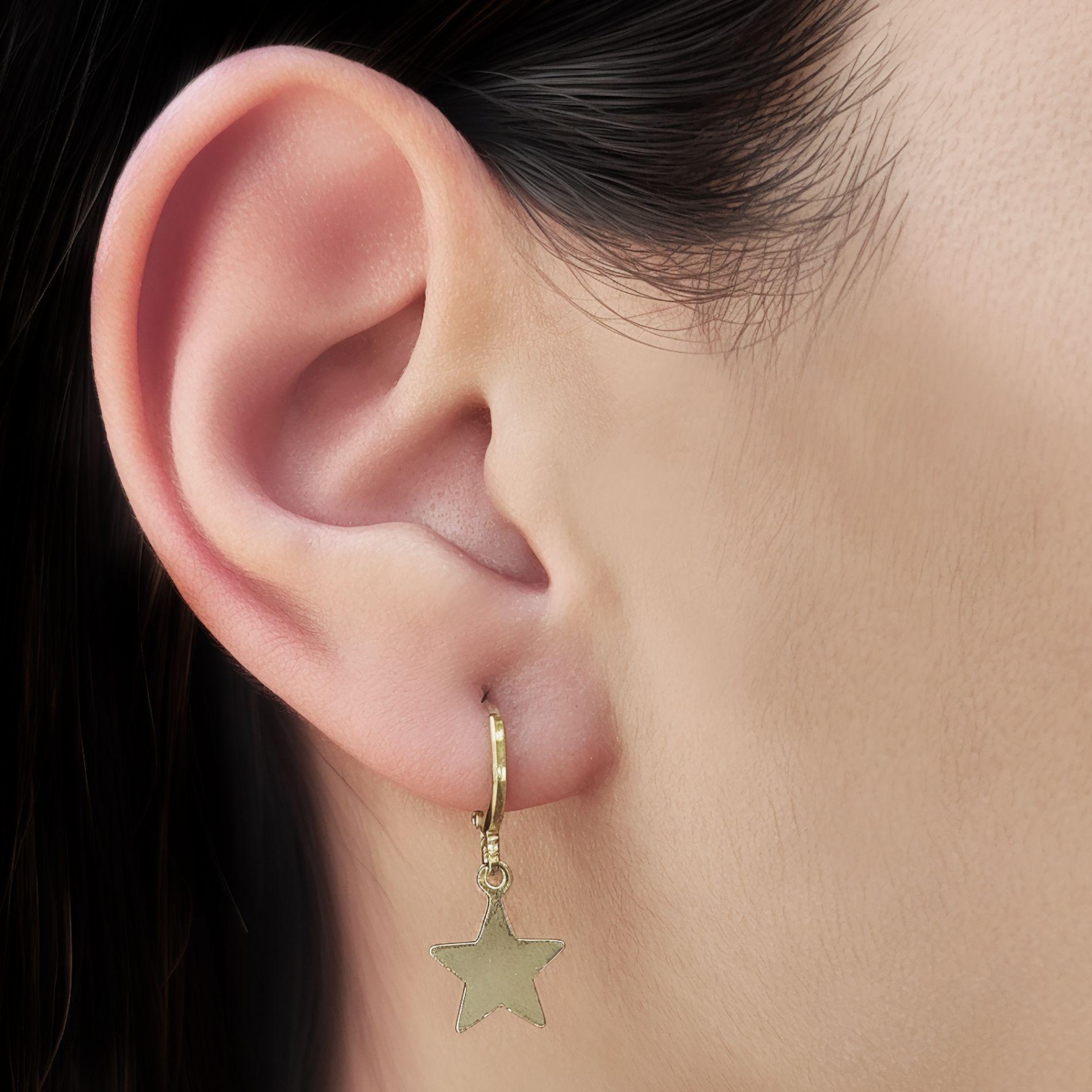 Aros Argolla 11mm Estrella Enchapado Oro 18K-3