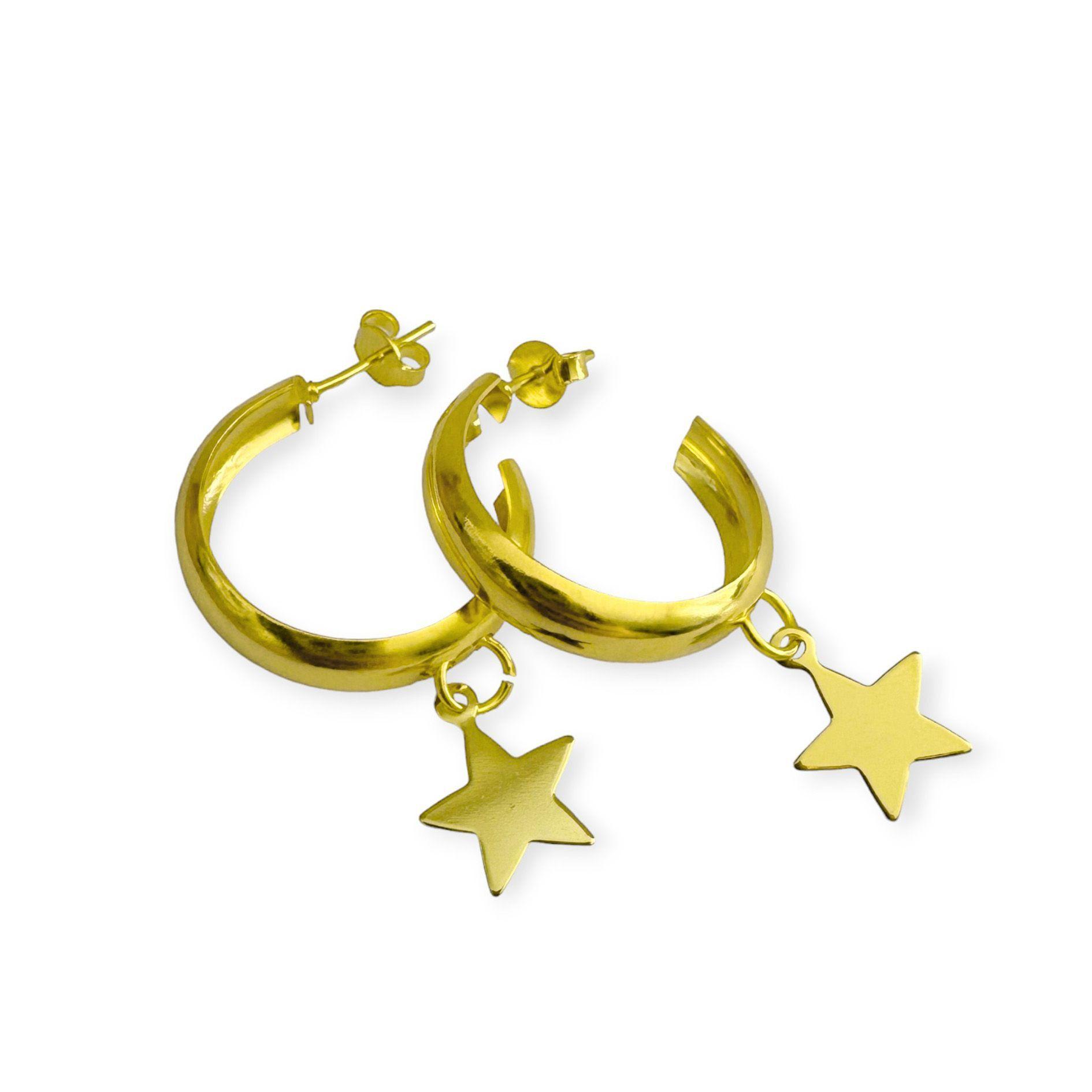 Aros Argolla Bote Estrella Colgante Enchapado Oro 18K-2