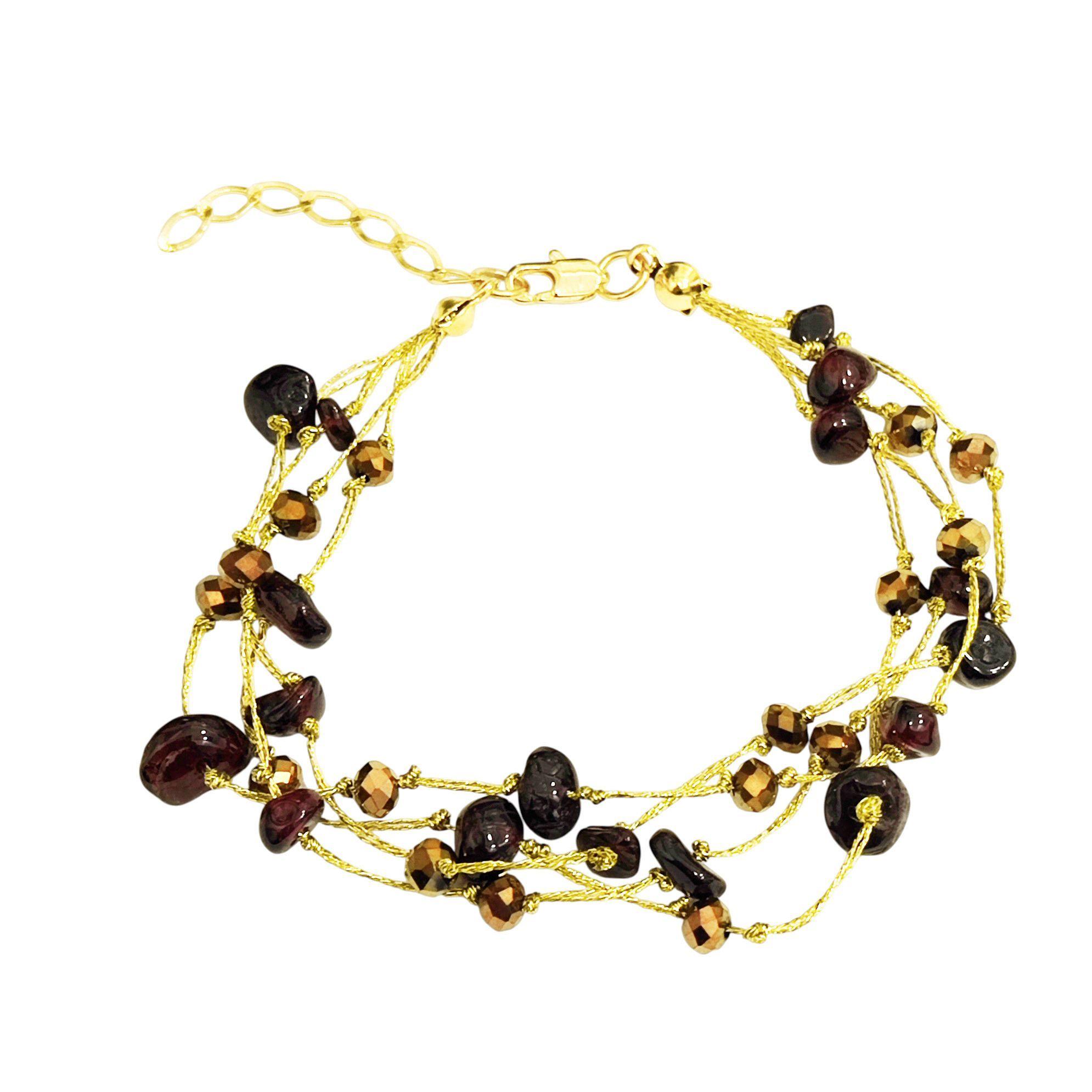 Pulsera Granate 4 Hilos Seda Dorado Enchapado Oro 18K-2