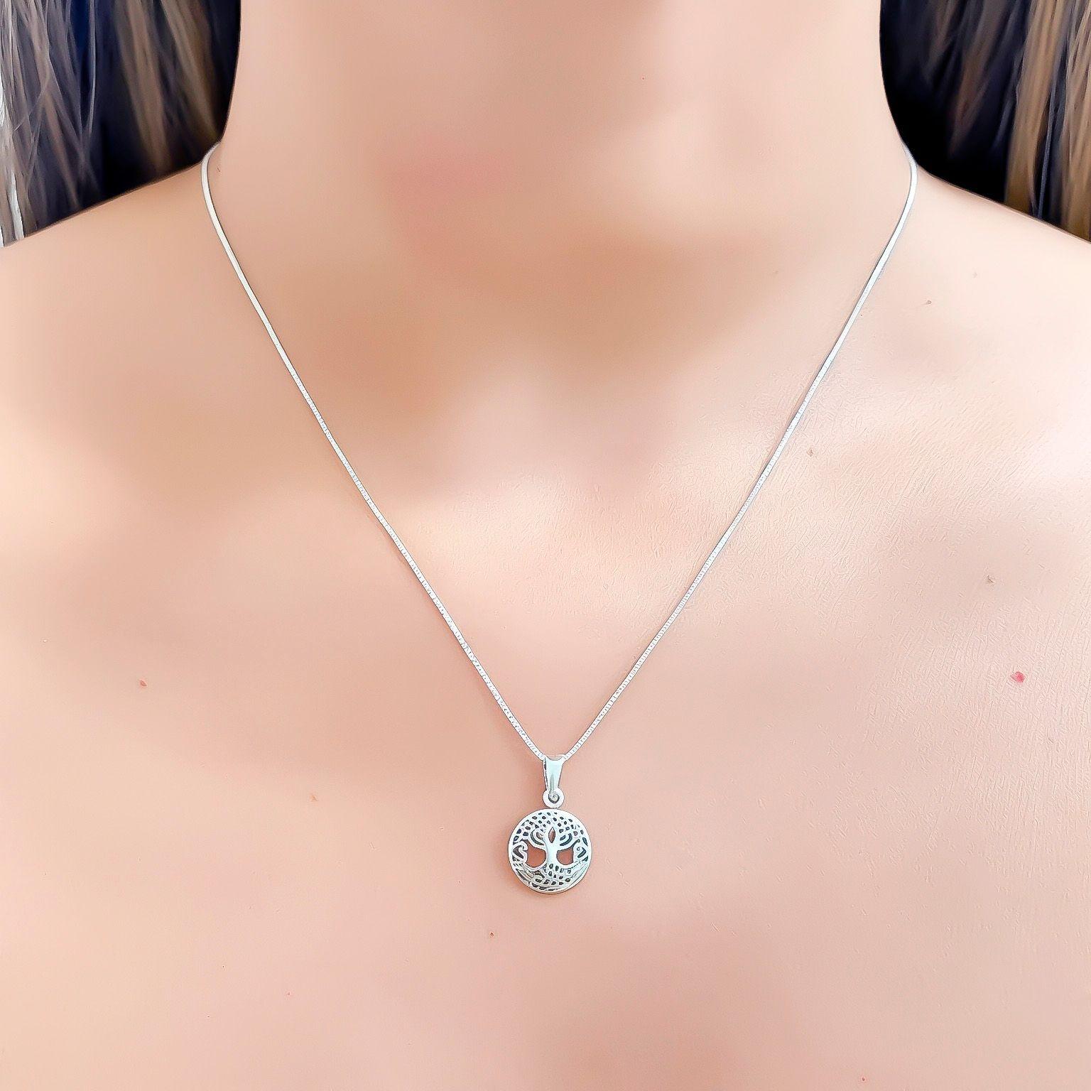 Collar Árbol De La Vida Redondo Plata Fina 925-1