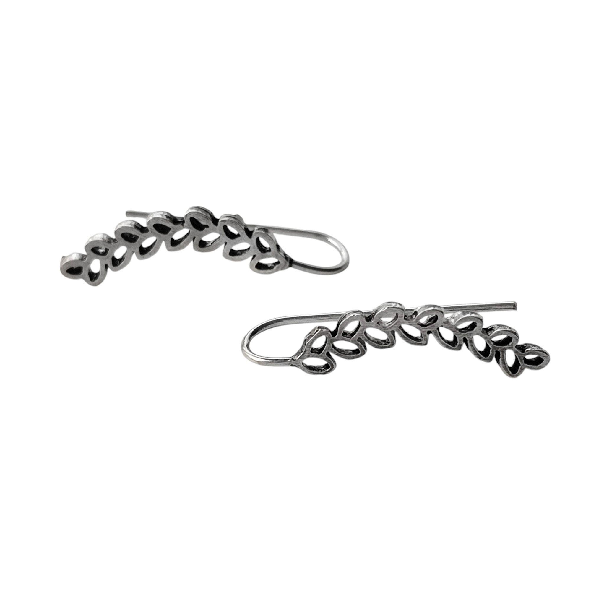 Aros Trepadores Hojas Espigas Plata Fina 925-0