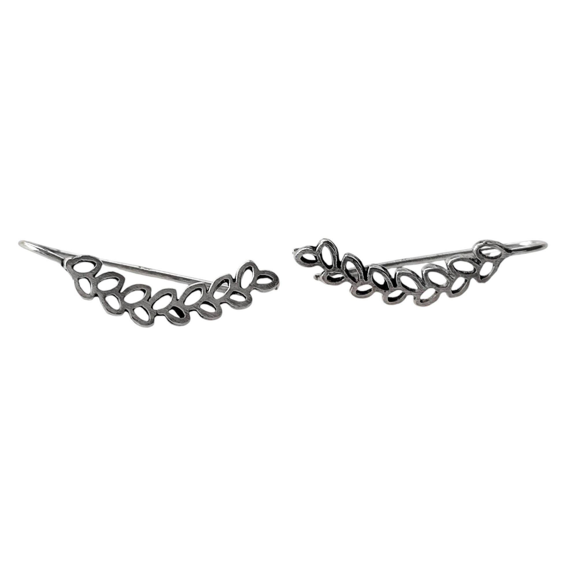 Aros Trepadores Hojas Espigas Plata Fina 925-1