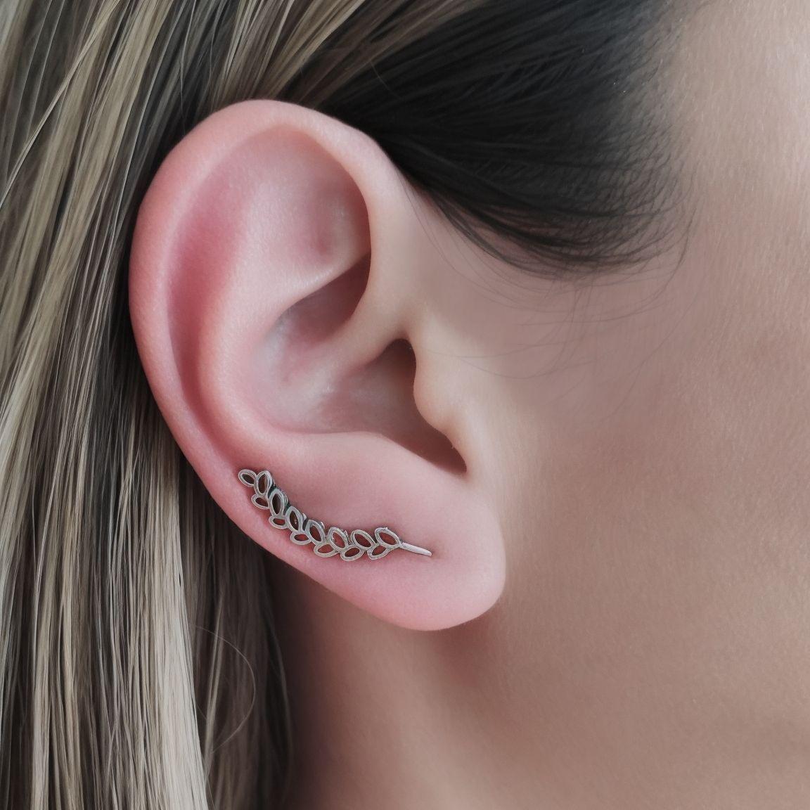 Aros Trepadores Hojas Espigas Plata Fina 925-2