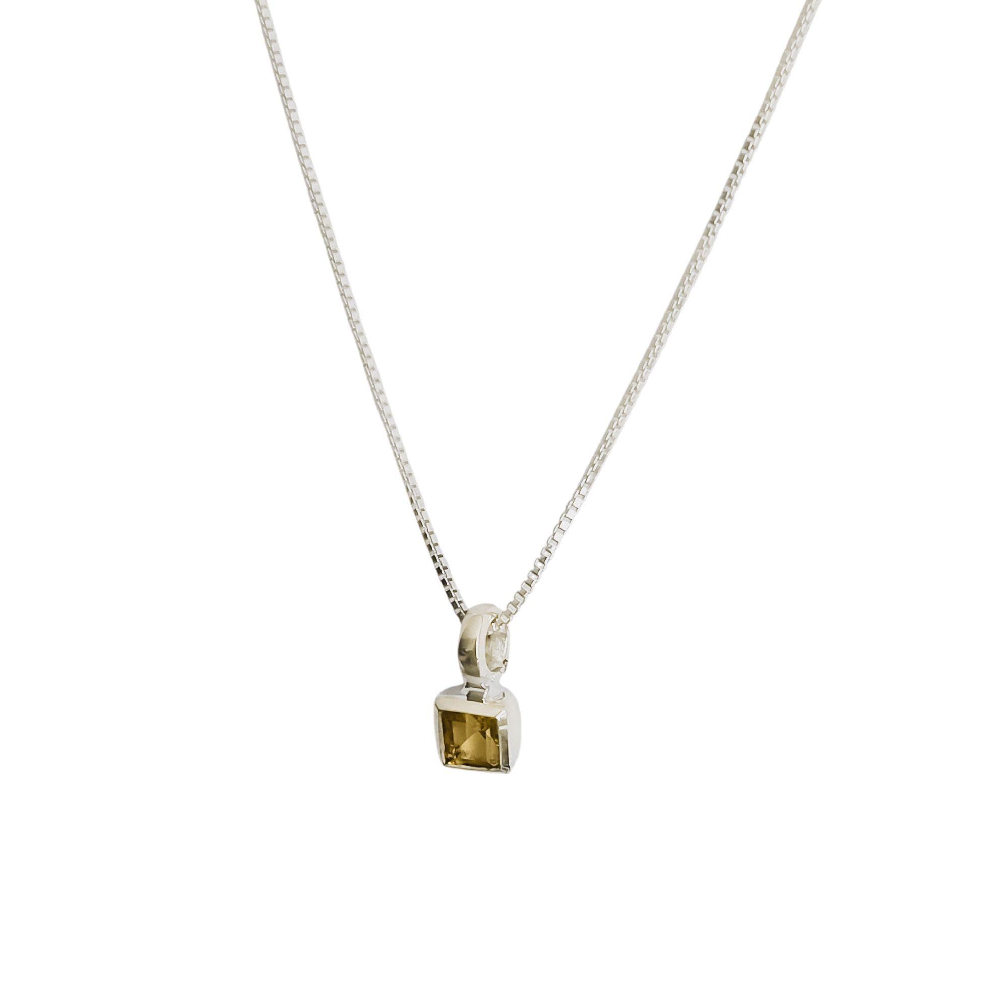 Collar Topacio Amarillo Cuadrado Veneciana Plata Fina 925-2