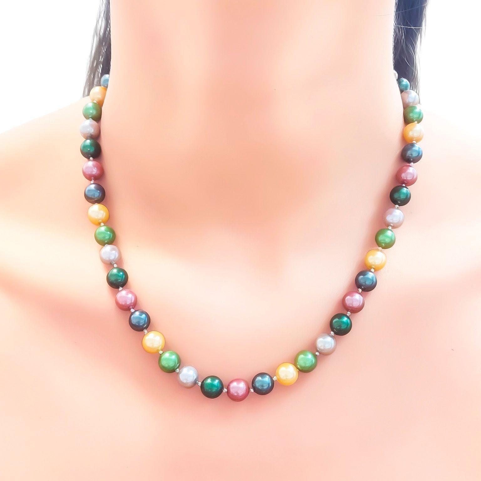 Collar Shellpearl 8mm Verde Amarillo Rosa Gris Plata Fina 925-2