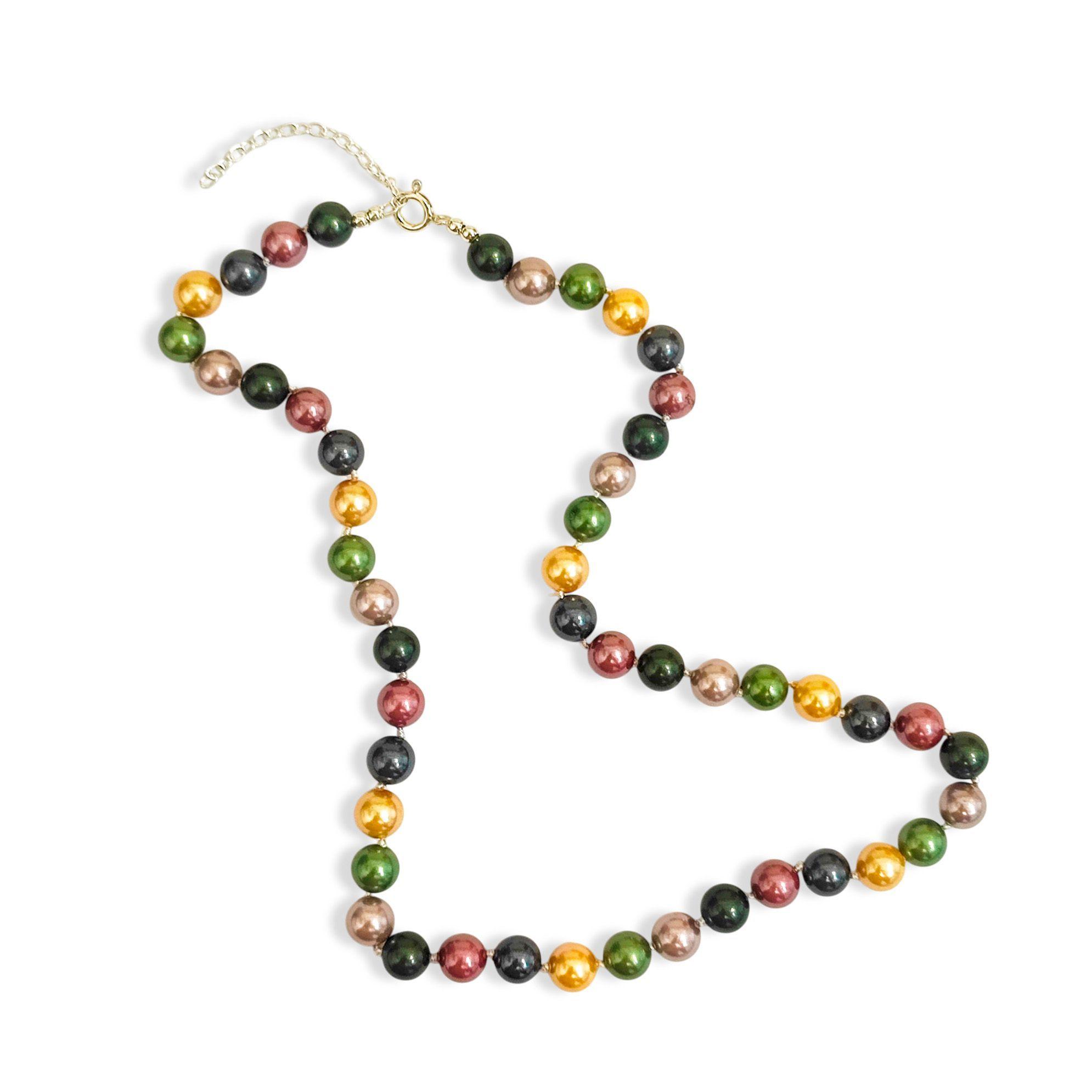 Collar Shellpearl 8mm Verde Amarillo Rosa Gris Plata Fina 925-3