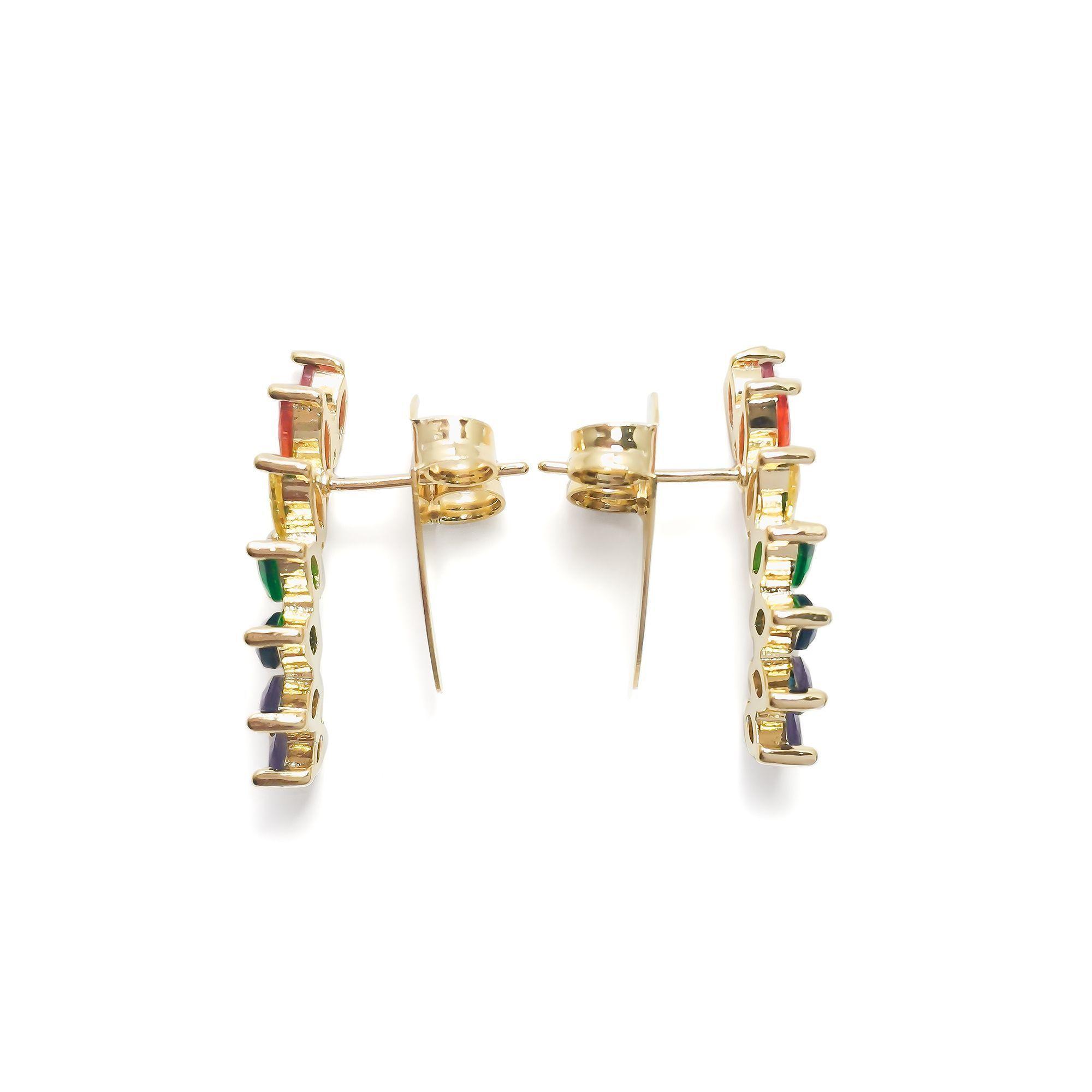 Aros Trepadores Circón Pepa Multicolor Enchapado Oro 18K-3