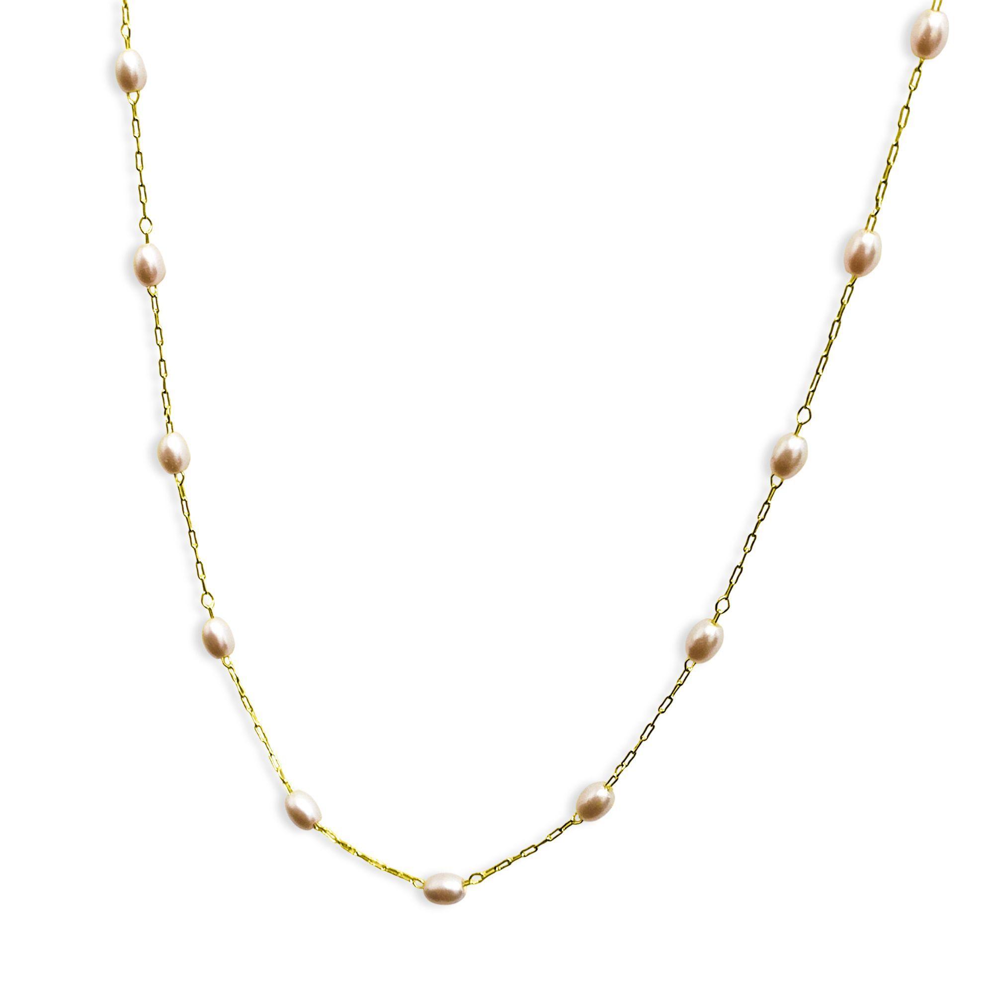 Collar Perla Sintética Ovalada Enchapado Oro 18K-2