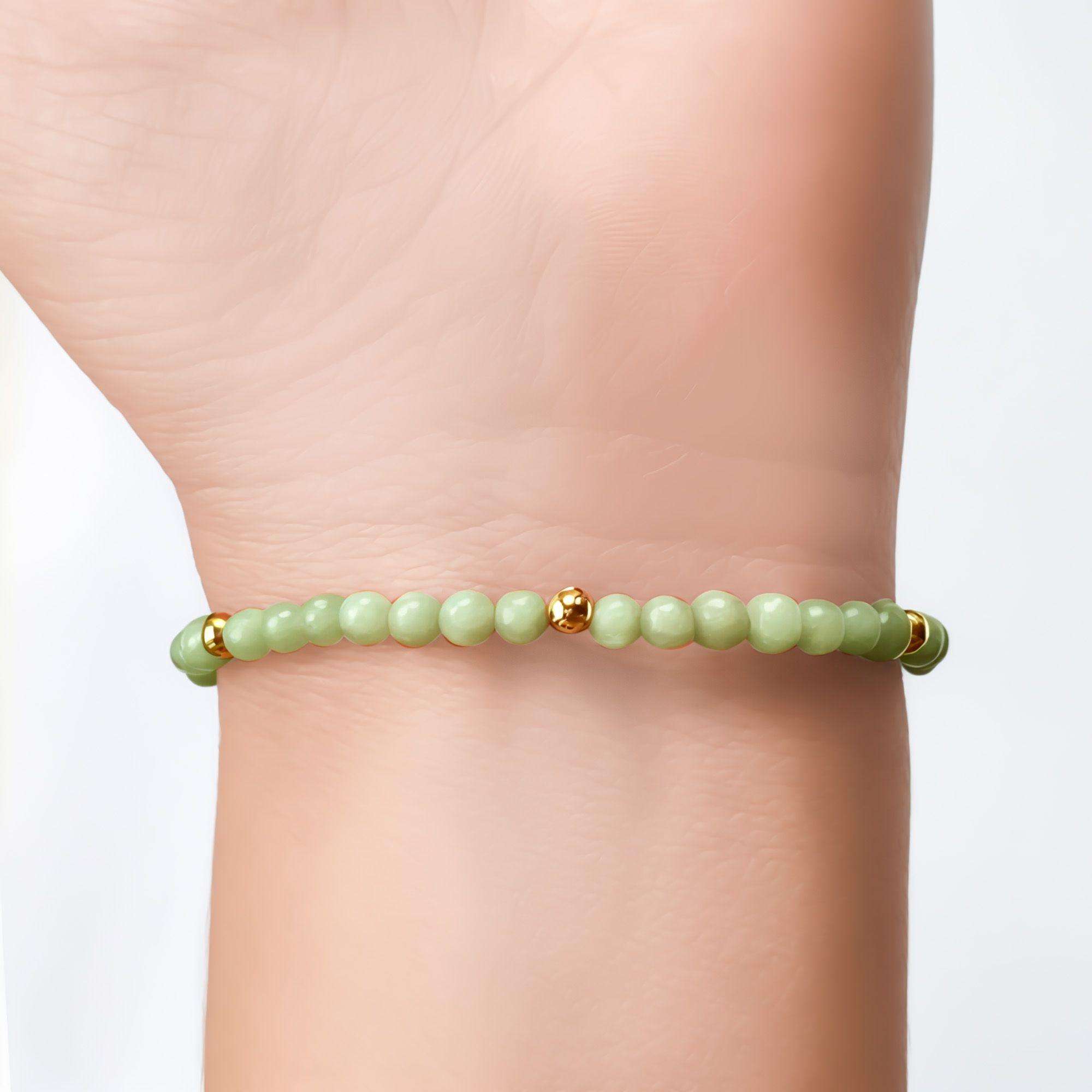 Pulsera Amazonita Bolitas Enchapadas Oro 18K-2