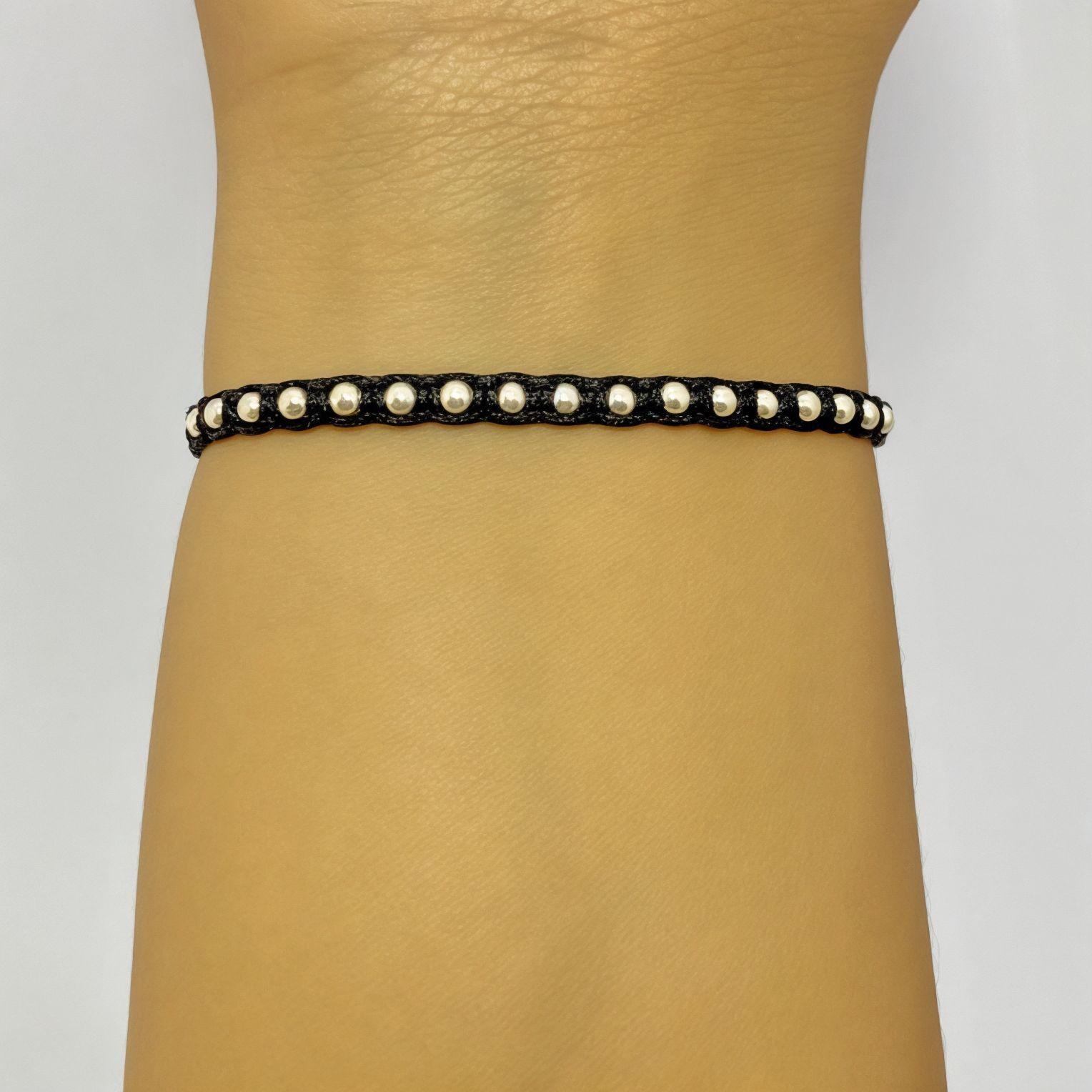 Pulsera Nora Cordón Negro Plata Fina 925-2