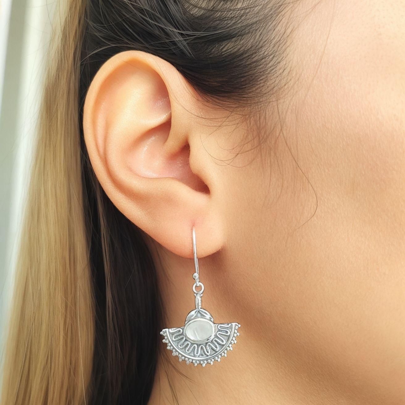 Aros Kerani Piedra Luna Plata Fina 925-3
