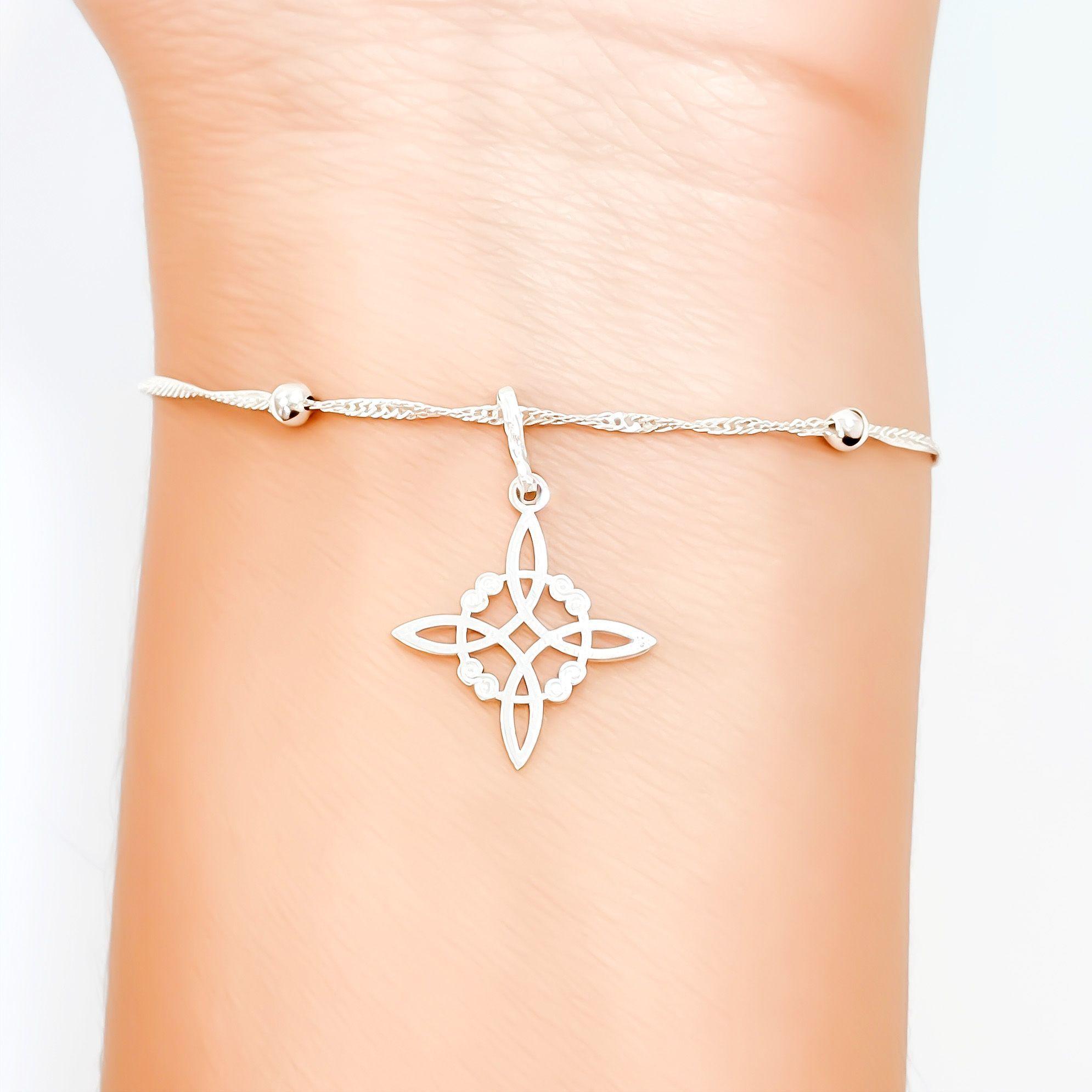 Pulsera Nudo De Bruja Singapur Bolitas Plata Fina 925-2