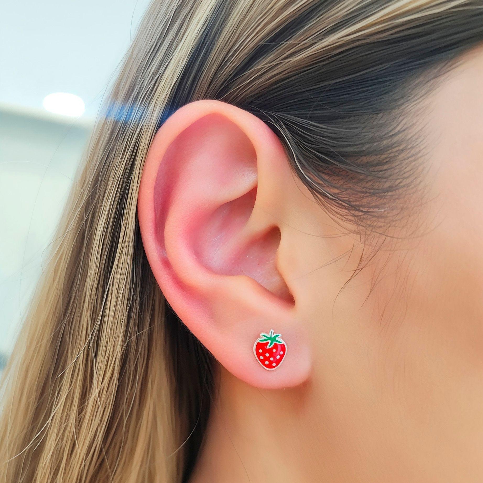 Aros Frutilla Esmaltada Plata Fina 925-2