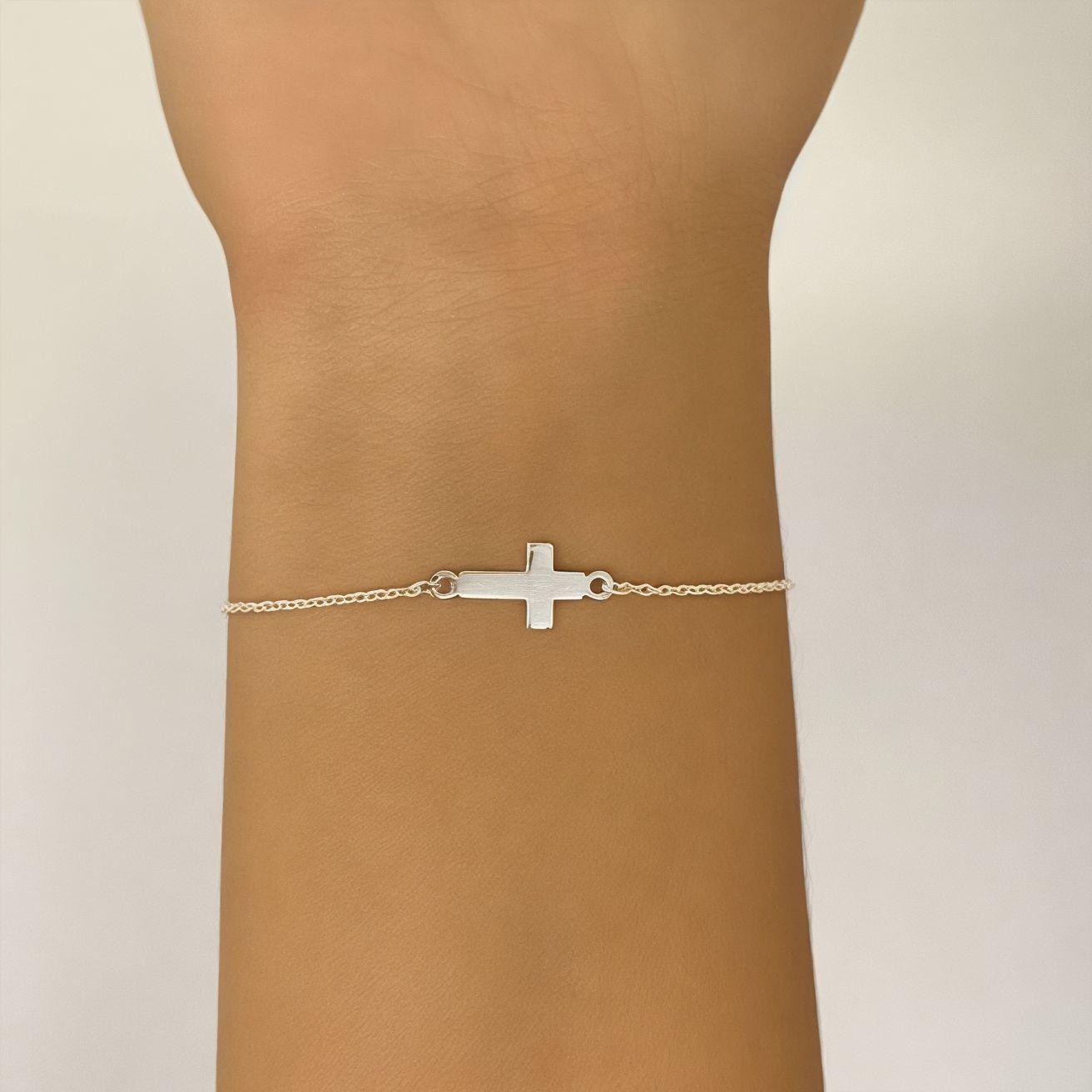 Pulsera Cruz Cadena Eslabones Plata Fina 925-2
