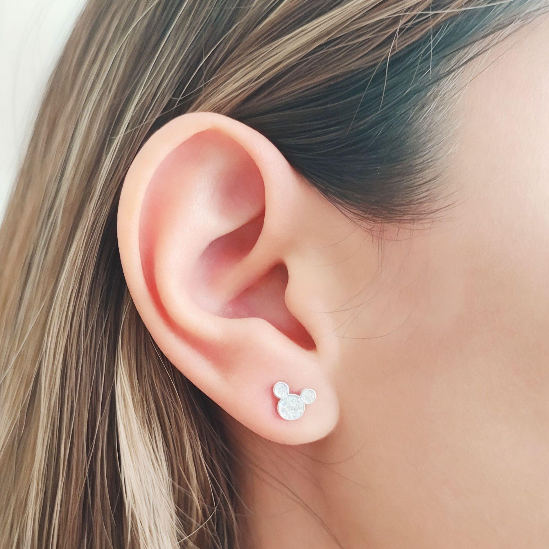 Aros Mini Ratón Circón Blanco Plata Fina 925-2