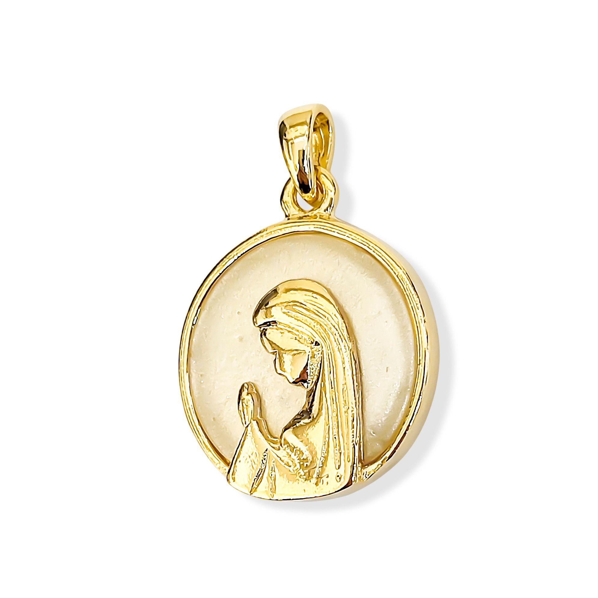 Colgante Medalla Virgen Niña 20mm Enchapada Oro 18K Nácar-2