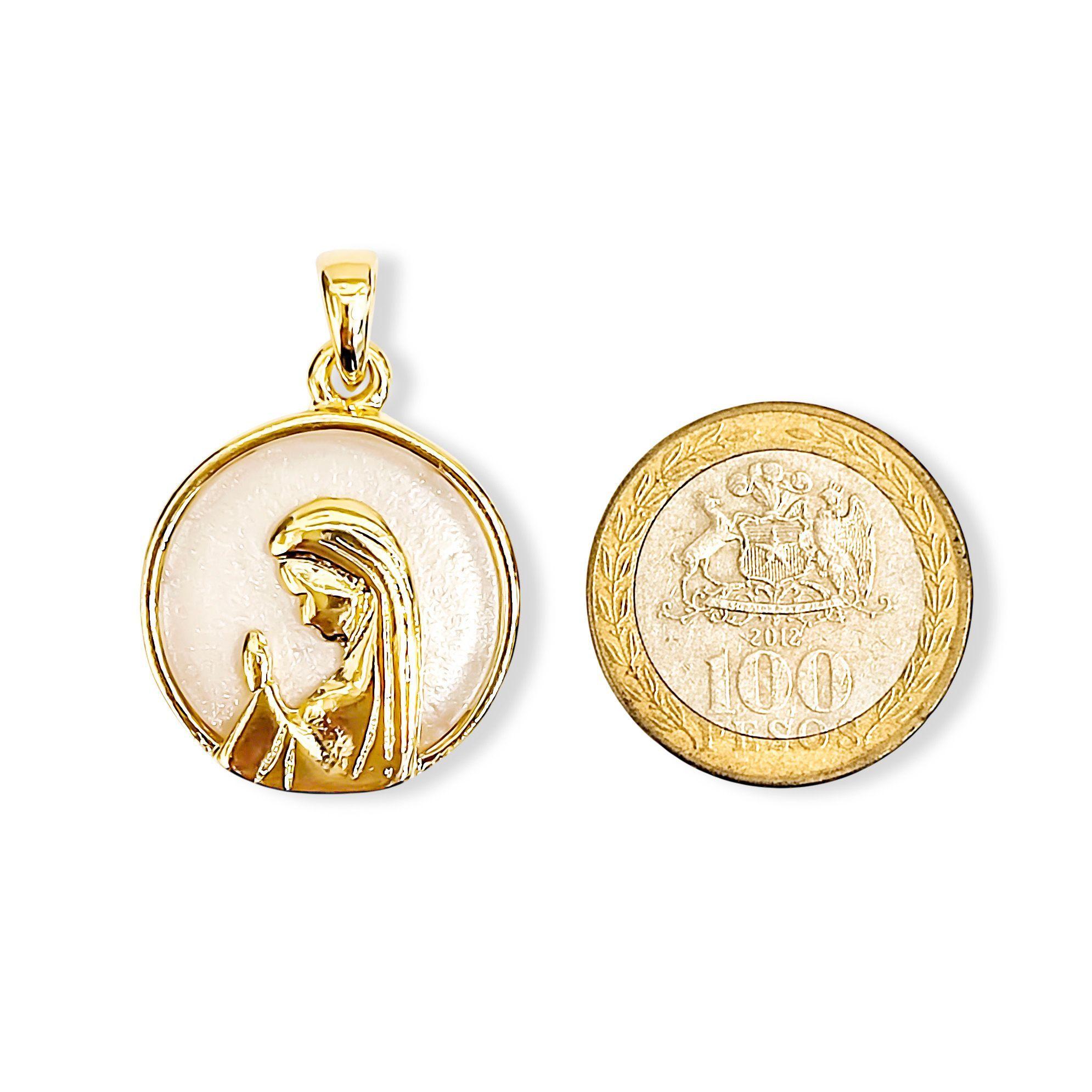 Colgante Medalla Virgen Niña 20mm Enchapada Oro 18K Nácar-3