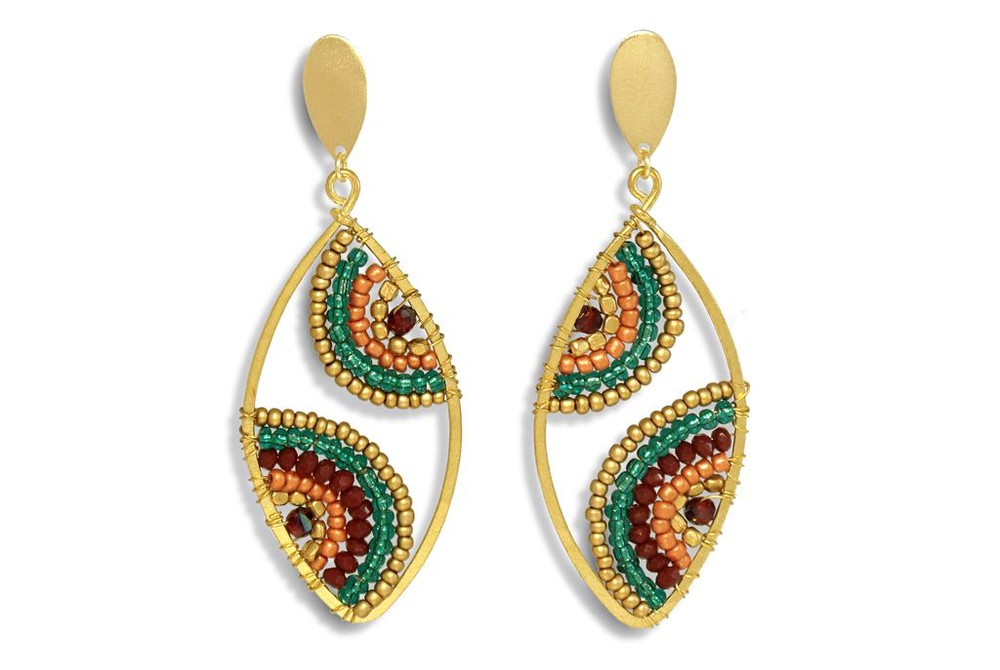 Aros Ovalados Mostacilla Alambre Bronce Enchapado Oro 18K-0