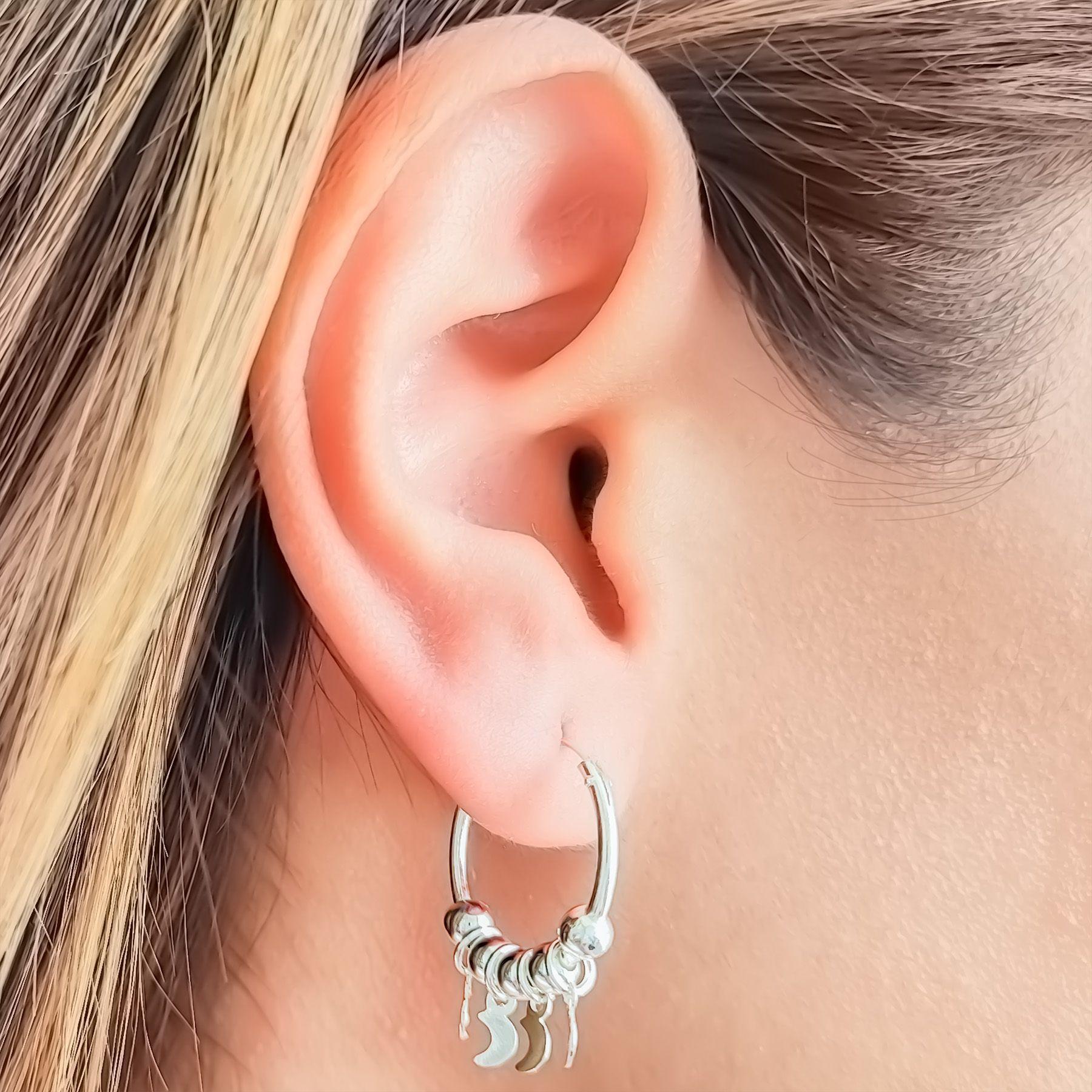 Aros Argolla 4 Lunas Colgantes Plata Fina 925-3