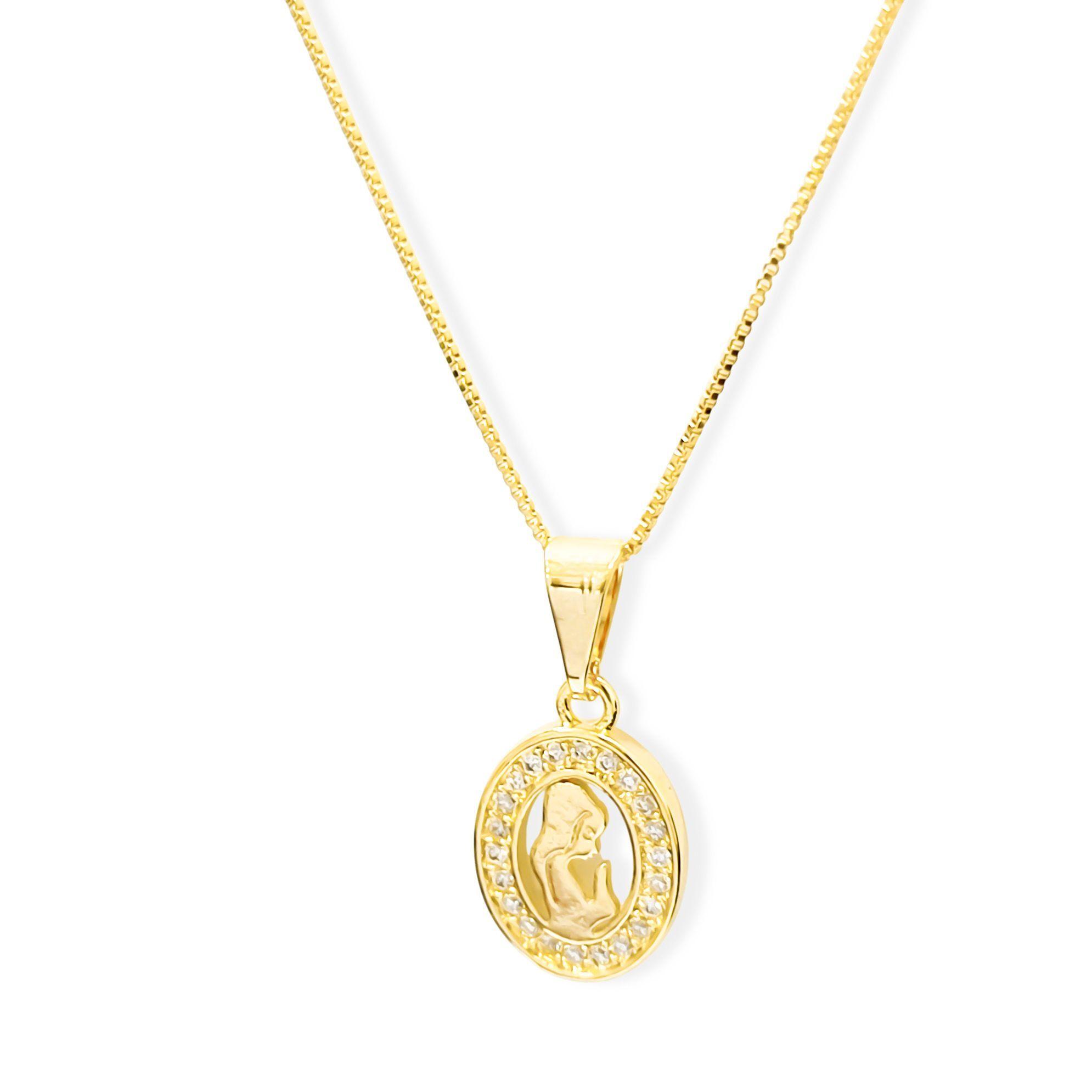 Collar Virgen Niña Ovalada Circón Enchapado Oro 18K-0