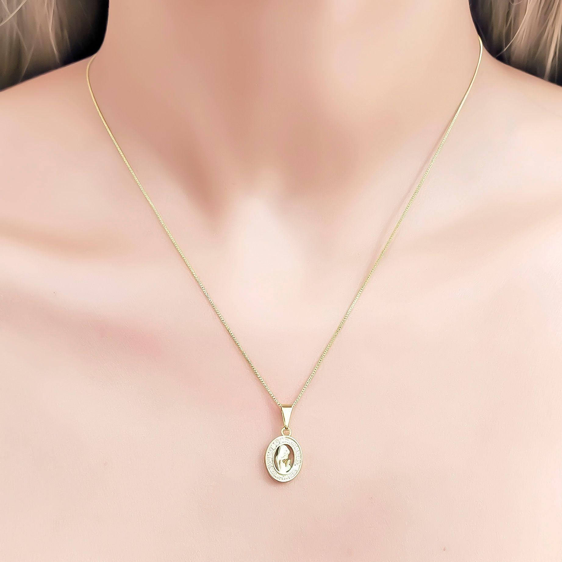 Collar Virgen Niña Ovalada Circón Enchapado Oro 18K-1