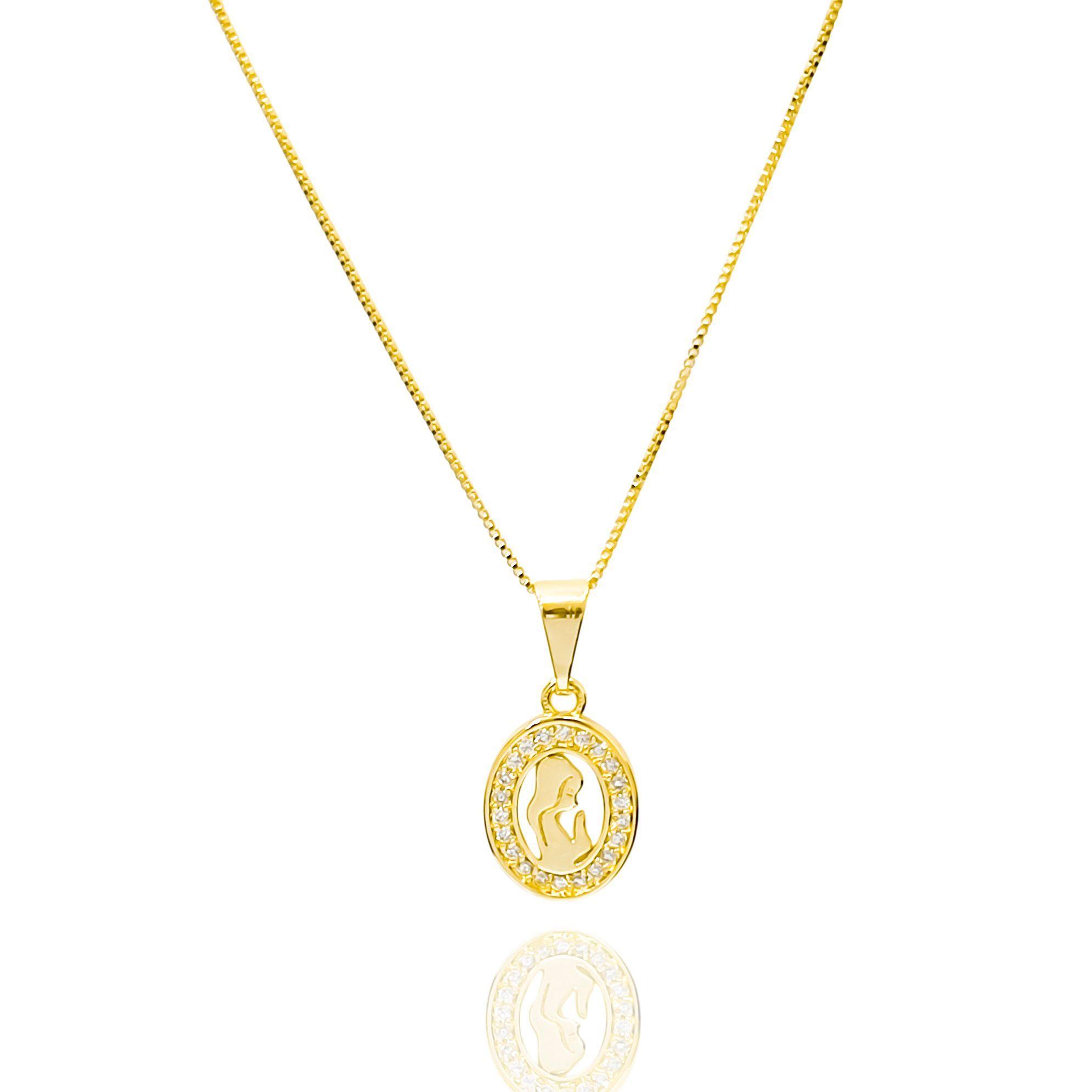 Collar Virgen Niña Ovalada Circón Enchapado Oro 18K-2