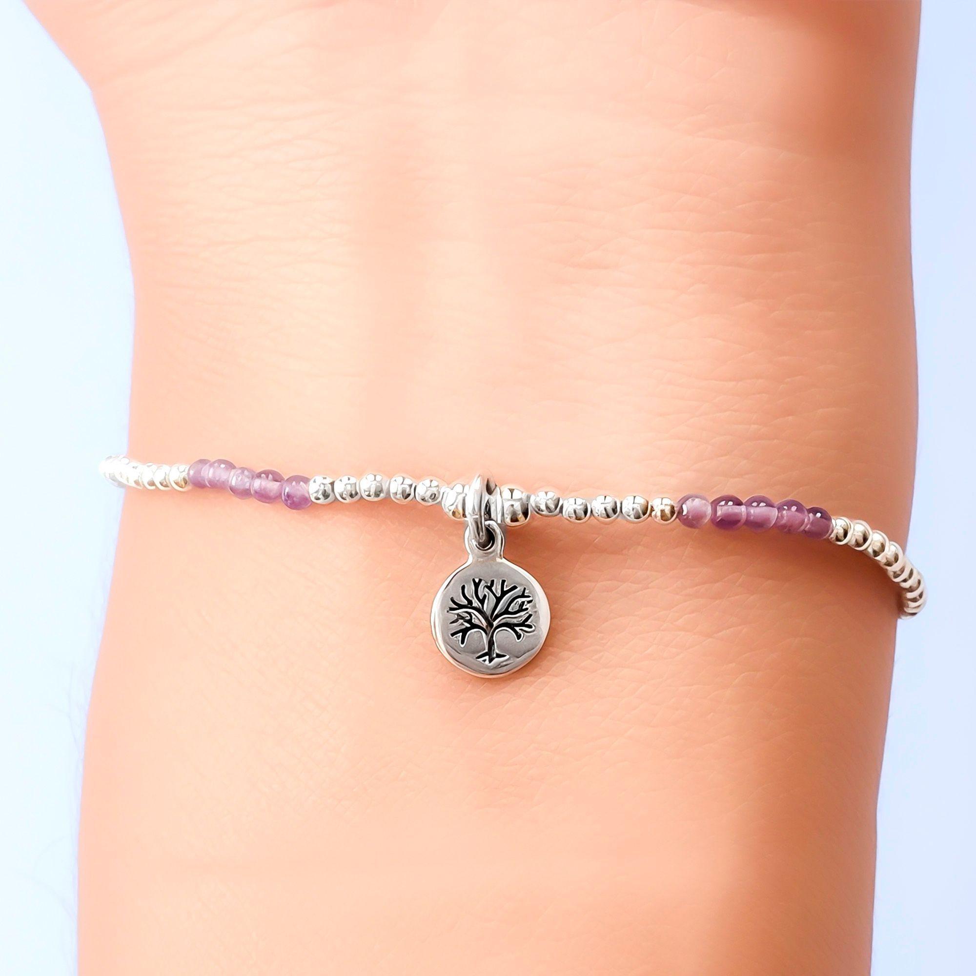 Pulsera Amatista Árbol De La Vida Plata Fina 925-2