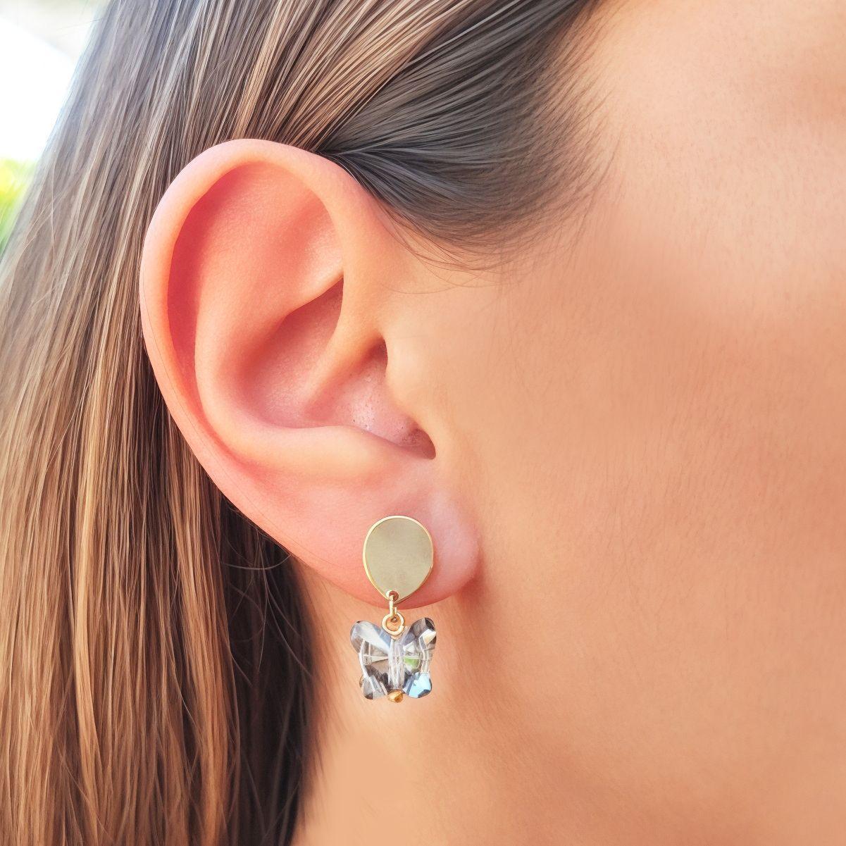 Aros Cristal Negro Mariposa Enchapado Oro 18K-2