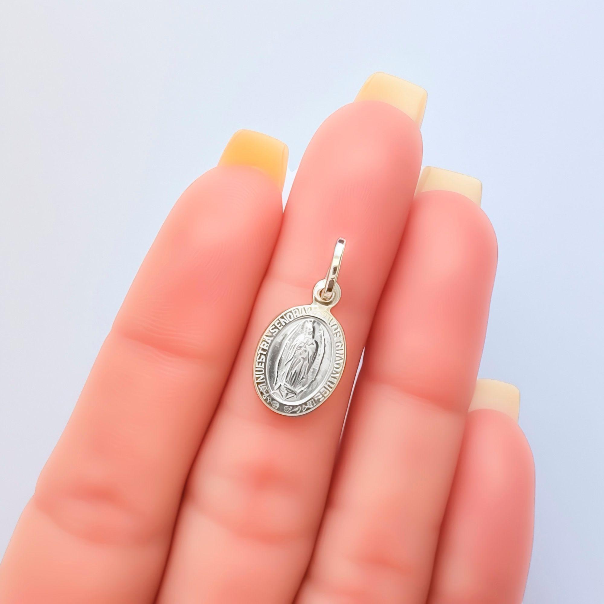 Colgante Medalla Virgen De Guadalupe Borde 14x11mm Plata Fina 925-3