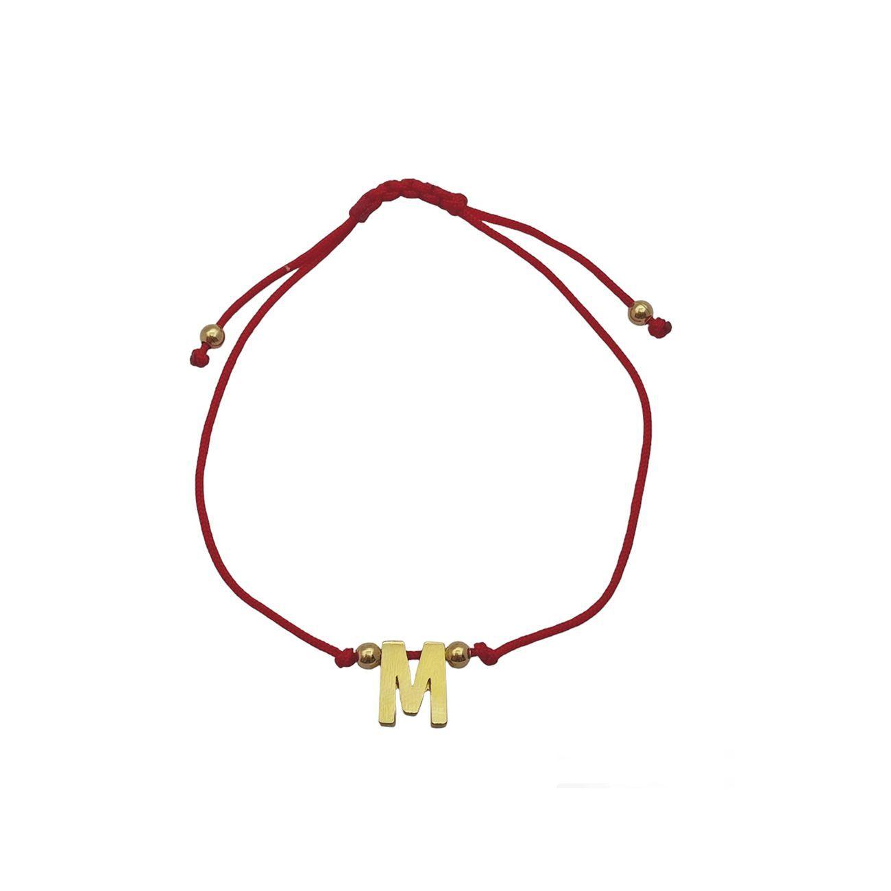 Pulsera Letra M Cordón Rojo Enchapado Oro 18K-0