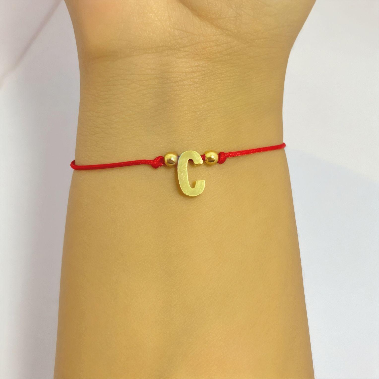 Pulsera Letra C Cordón Rojo Enchapado Oro 18K-2