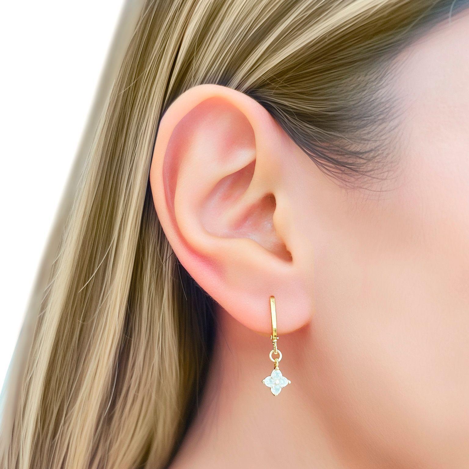 Aros Argolla Trébol Circón Blanco Enchapado Oro 18K-2