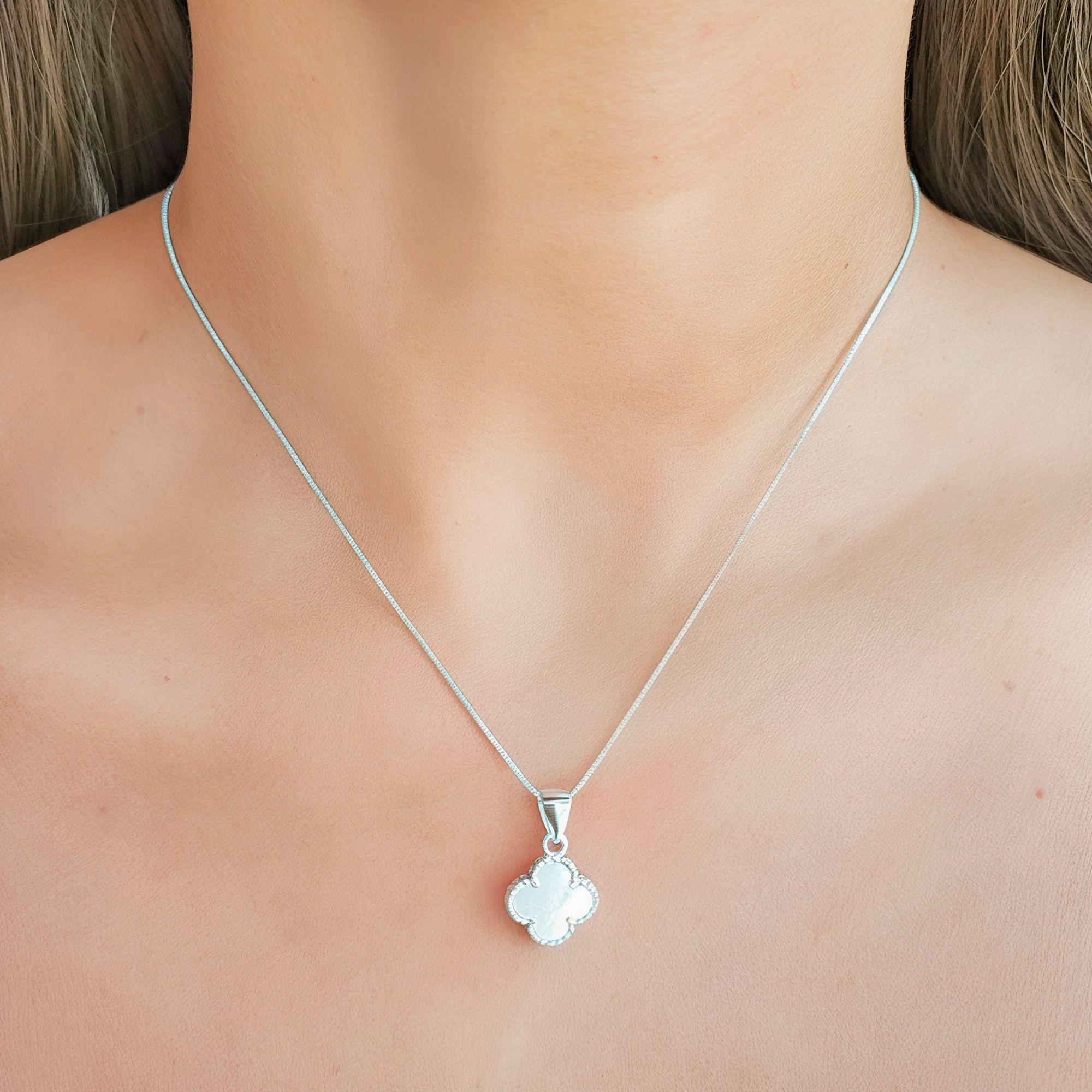 Collar Trébol Nácar Plata Fina 925-2