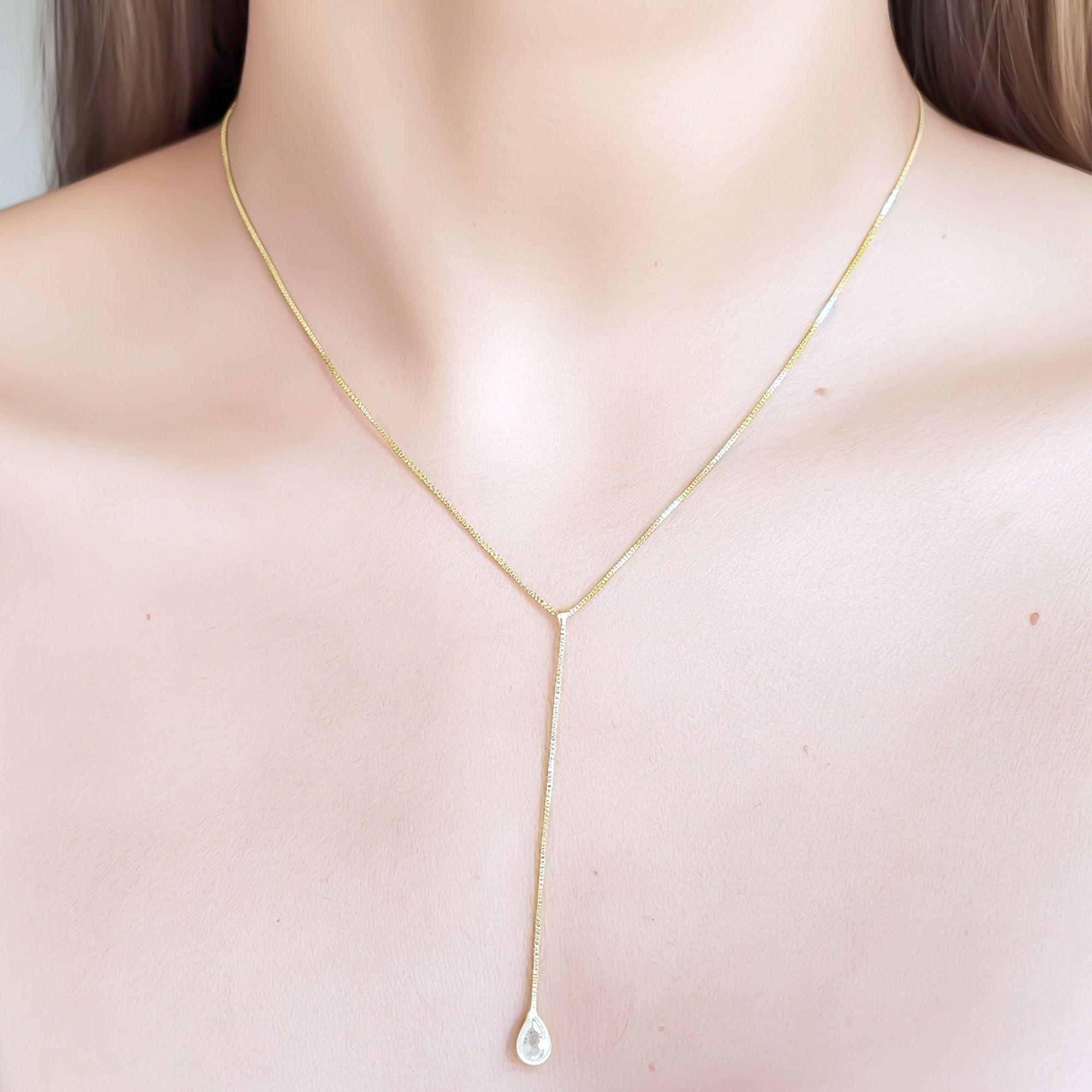 Collar Corbatero Gota Circón Enchapado Oro 18K-2