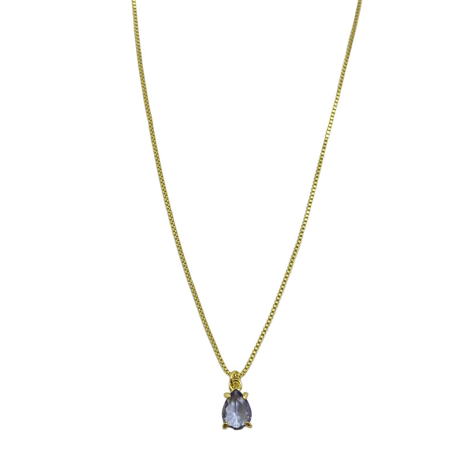 Collar Gota Circón Morado Enchapado Oro 18K-0