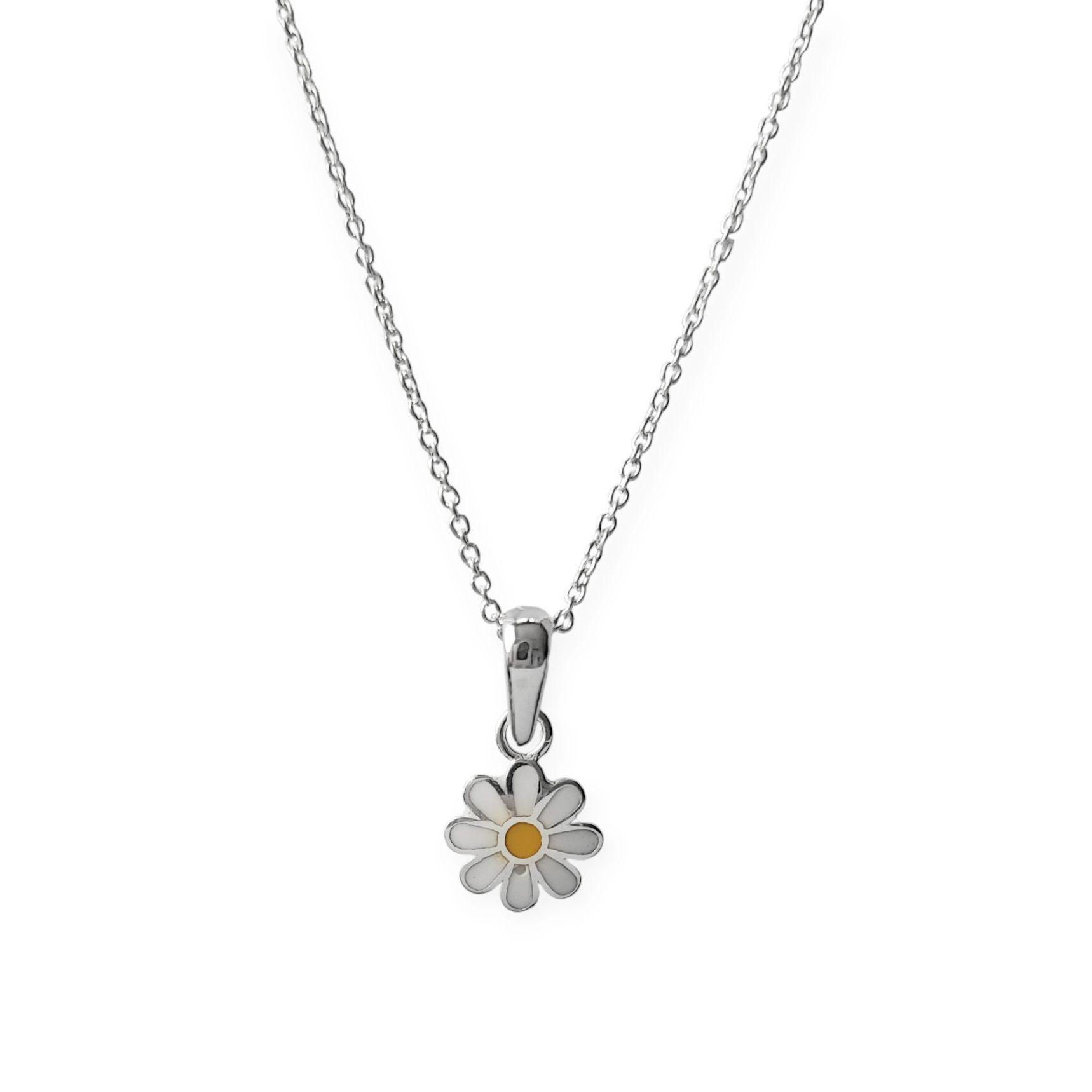 Collar Margarita Esmaltado Cadena Eslabón Plata Fina 925-0