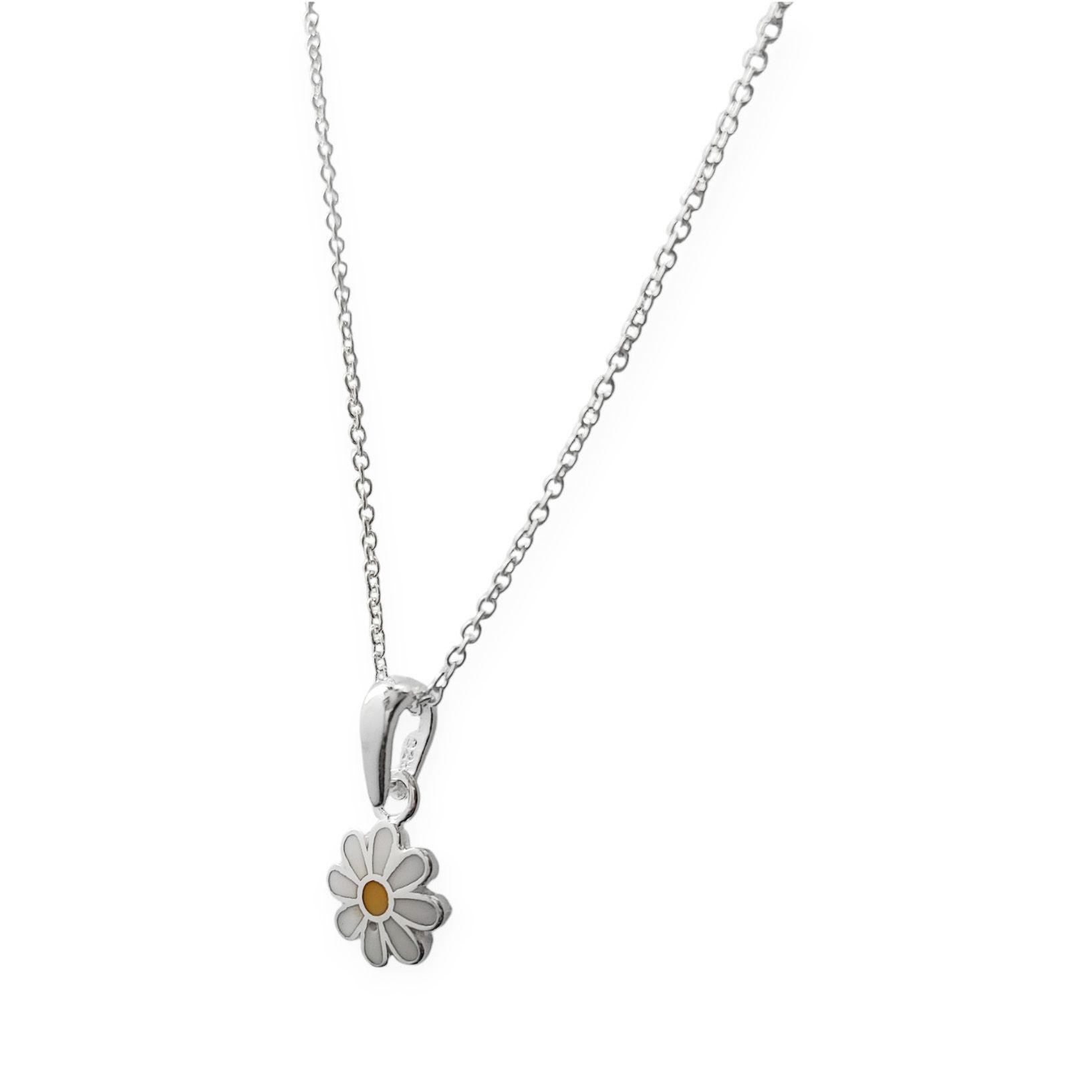 Collar Margarita Esmaltado Cadena Eslabón Plata Fina 925-1