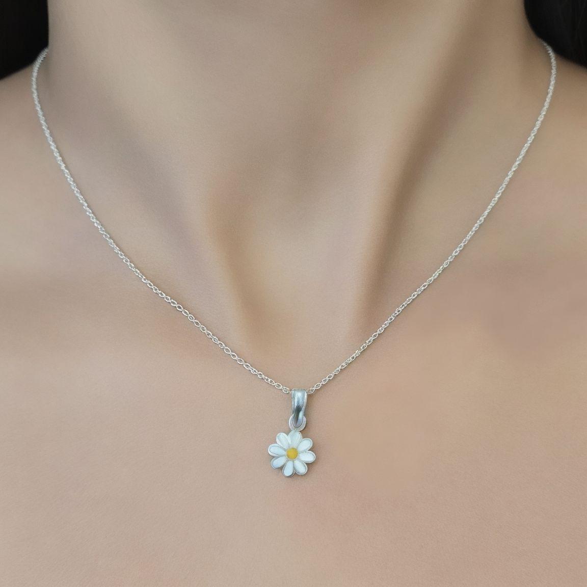 Collar Margarita Esmaltado Cadena Eslabón Plata Fina 925-2